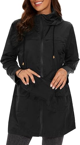 Miniatura 2 de Century Star Chaquetas de lluvia plegables impermeables para mujer con capucha, chaqueta cortavientos ligera