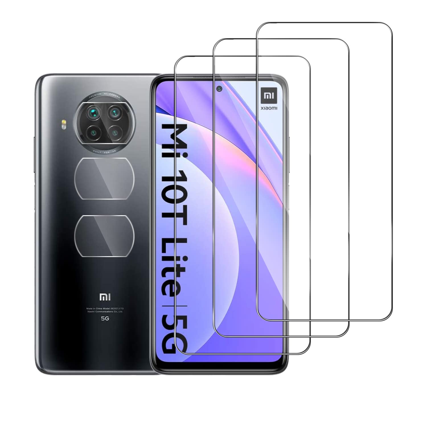 Pcircb [3 Pack +3 Pack Pellicola Vetro Temperato+Fotocamera Vetro temperato per Xiaomi Mi 10T Lite 5G, 9H Protezione Schermo, Anti Graffi HD Trasparenza Protettiva Screen Protector