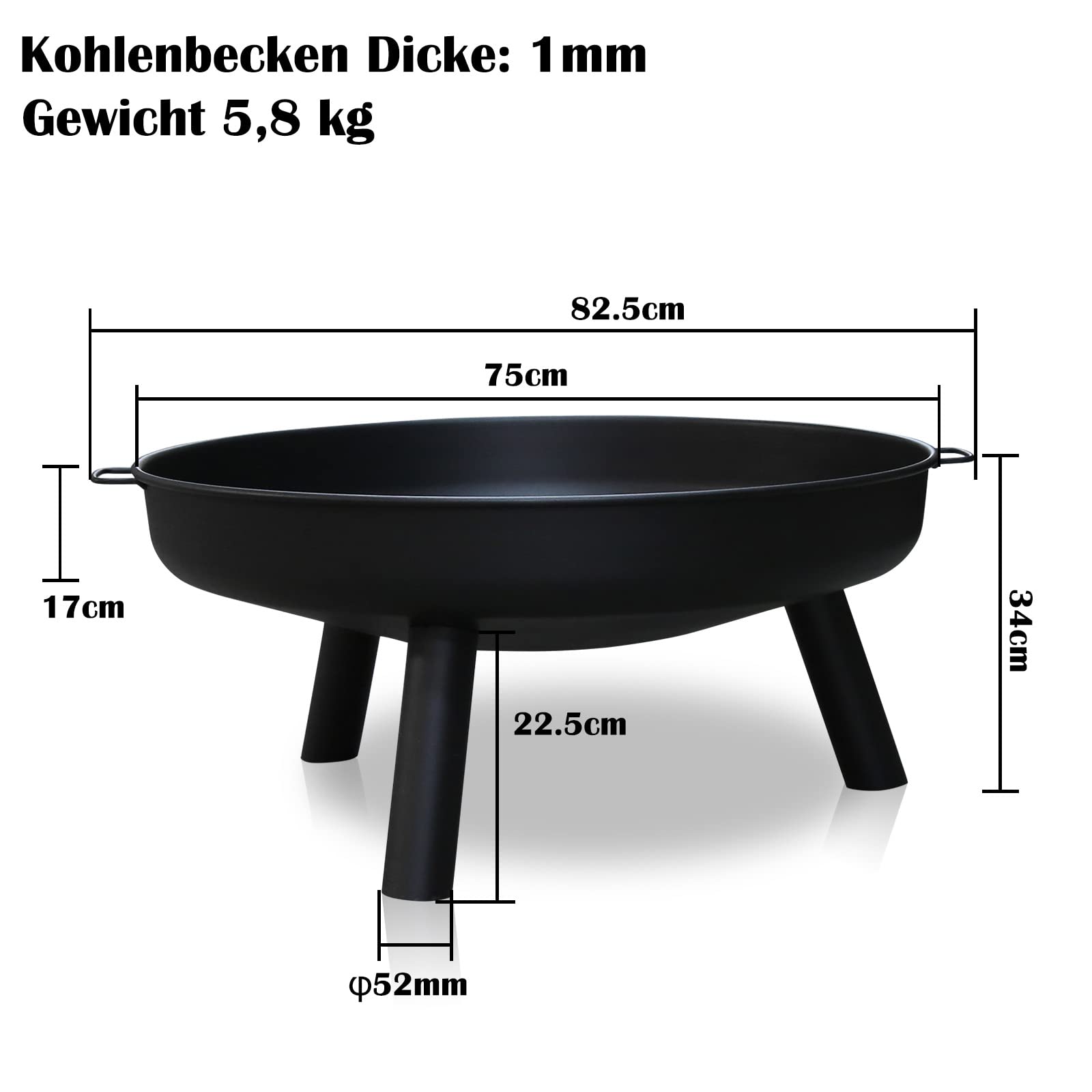 Sonnewelt Braciere Ø 75 cm, braciere per esterni con maniglie