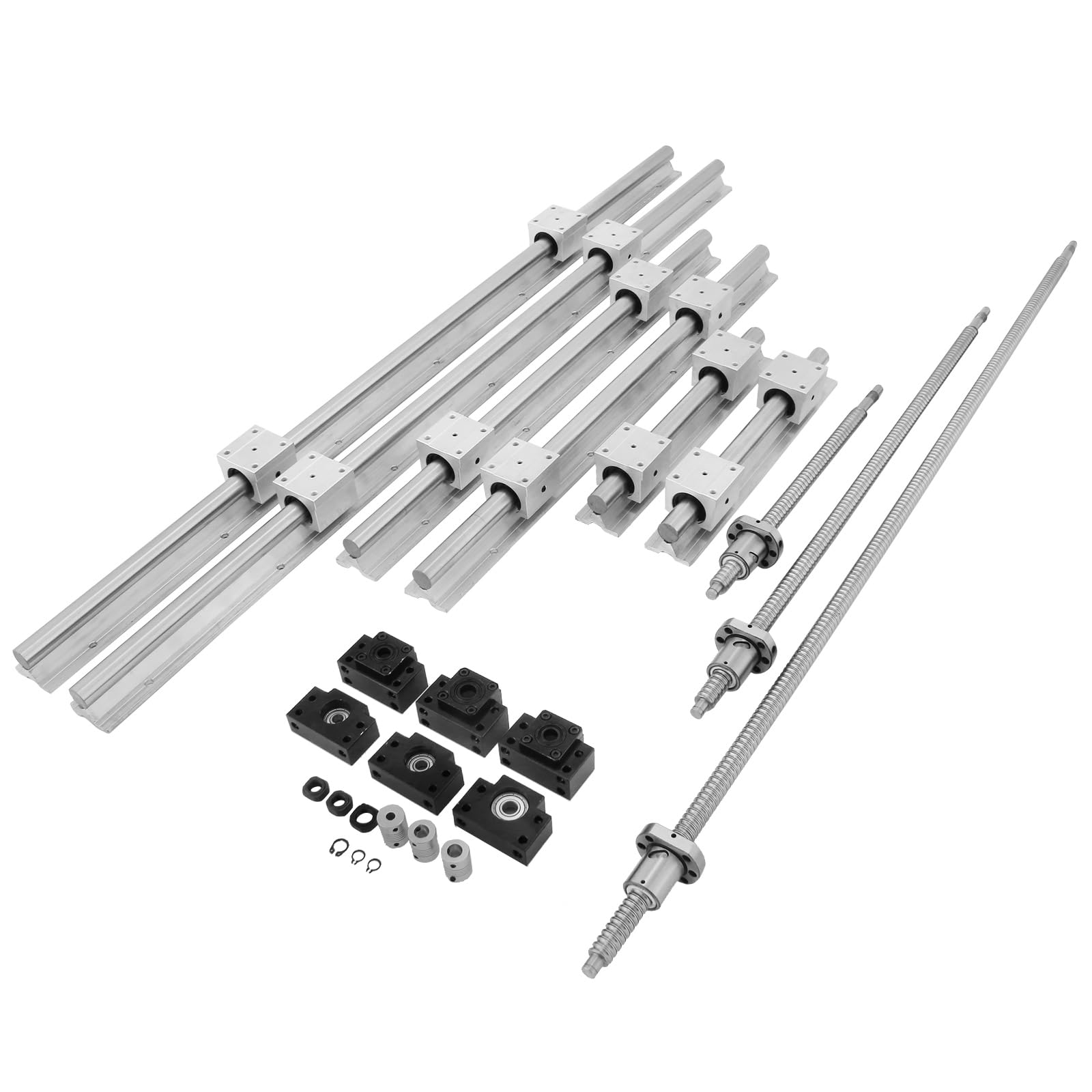 VEVOR Riel Lineal SBR20 + 3 Husillos de Bolas RM1605-350/650/1,050mm + BK/BF 12 Kit CNC, Carril Guía Lineal en Miniatura para Fresadora CNC/Amoladora CNC/Impresión de Máquinas Industriales