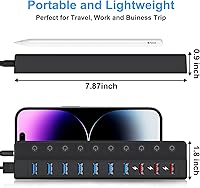 Vista 8 de Powered USB Hub, 10-Port USB Splitter Hub (7 Faster Data Transfer Ports+ 3 Smart Charging Port) with Individual LED On/Off Switches and 12V/3A Power