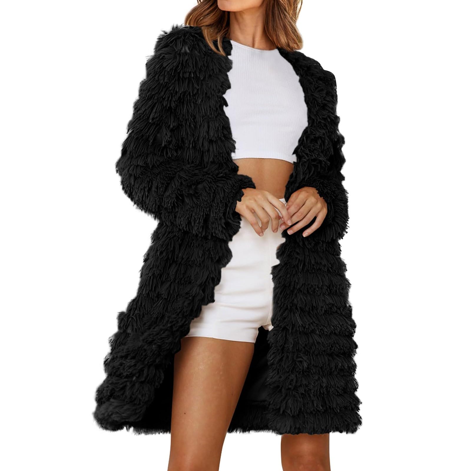 Black Cardigan for Women Womens 2025 Winter Jackets Fall Fashion Front Long Shaggy Coat Outerwear Oversized Knit