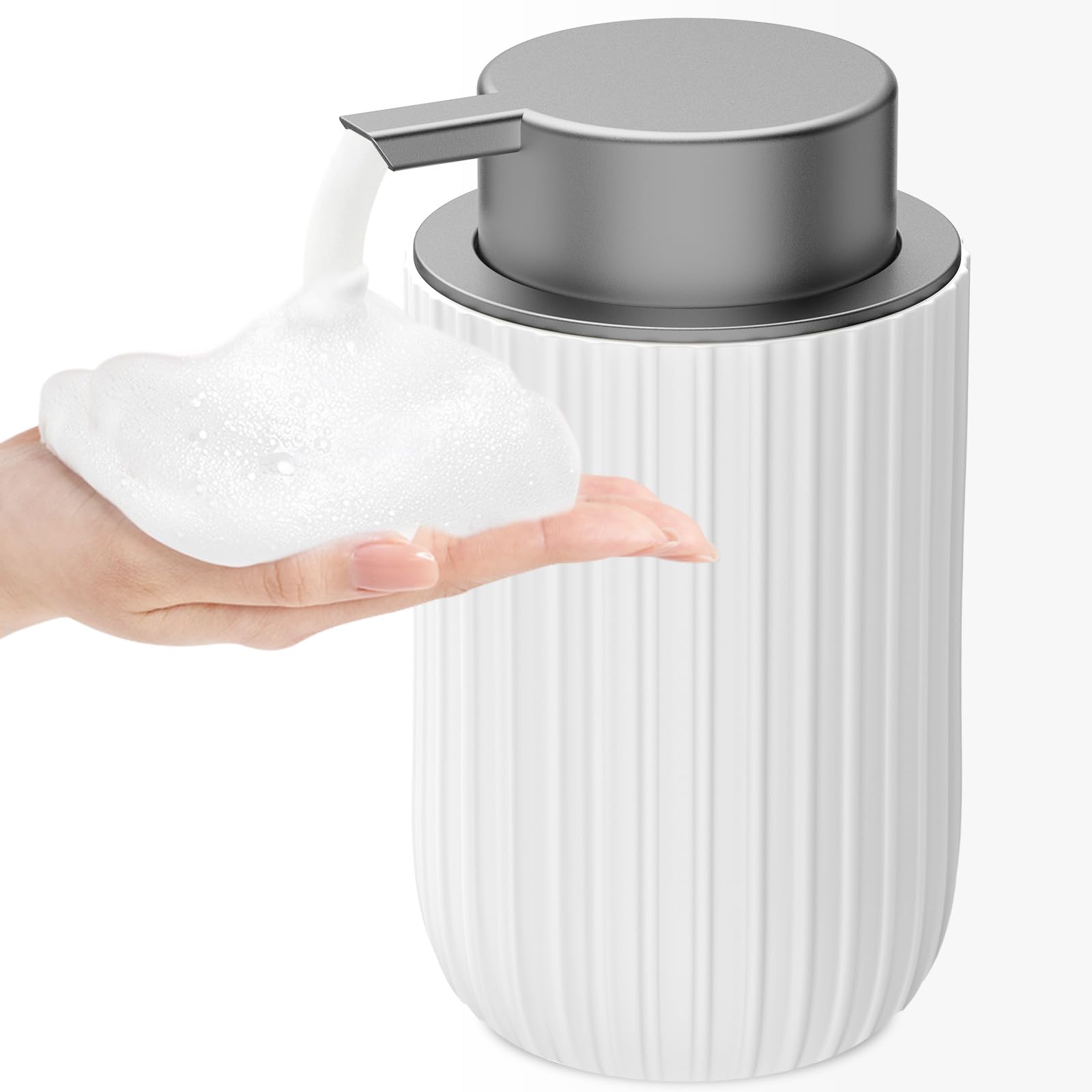 View 1 of ***DAMAGED***Ceramic Foaming Soap Dispenser, 12 oz Bathroom Foam Hand Soap Dispenser, Refillable Lotion Soap Dispenser with Removable Pump for Kitchen Hand Wash Dispenser, Modern Home Decor (White)