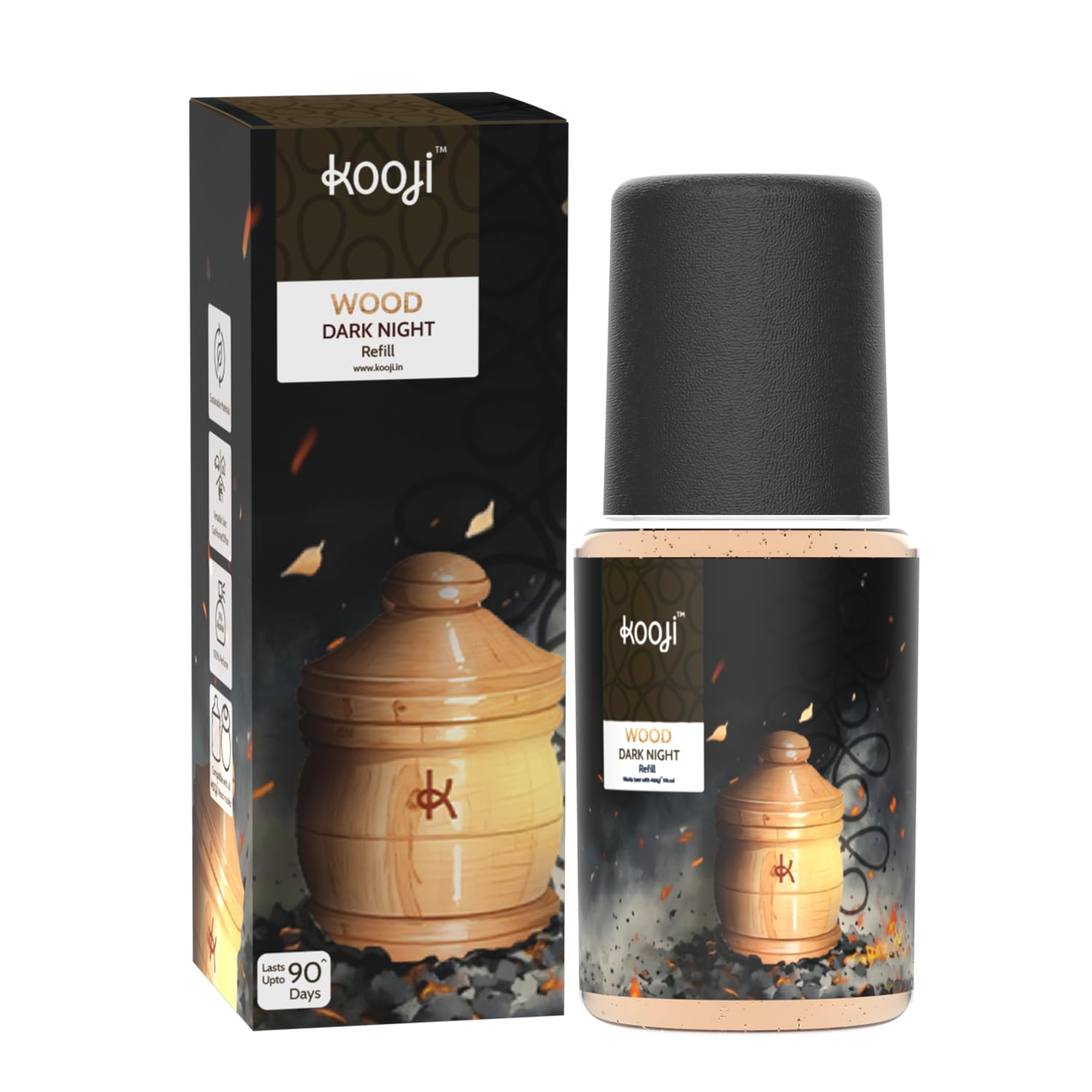 Kooji Wood Car & Home Perfume Refill - 12ml - Dark Night - Premium Freshener - Burning Embers, Smoldering Coal, Oud & Rose Notes - 100% Indian Ingredients - Long-Lasting Aroma - Up to 90 Days-image-14