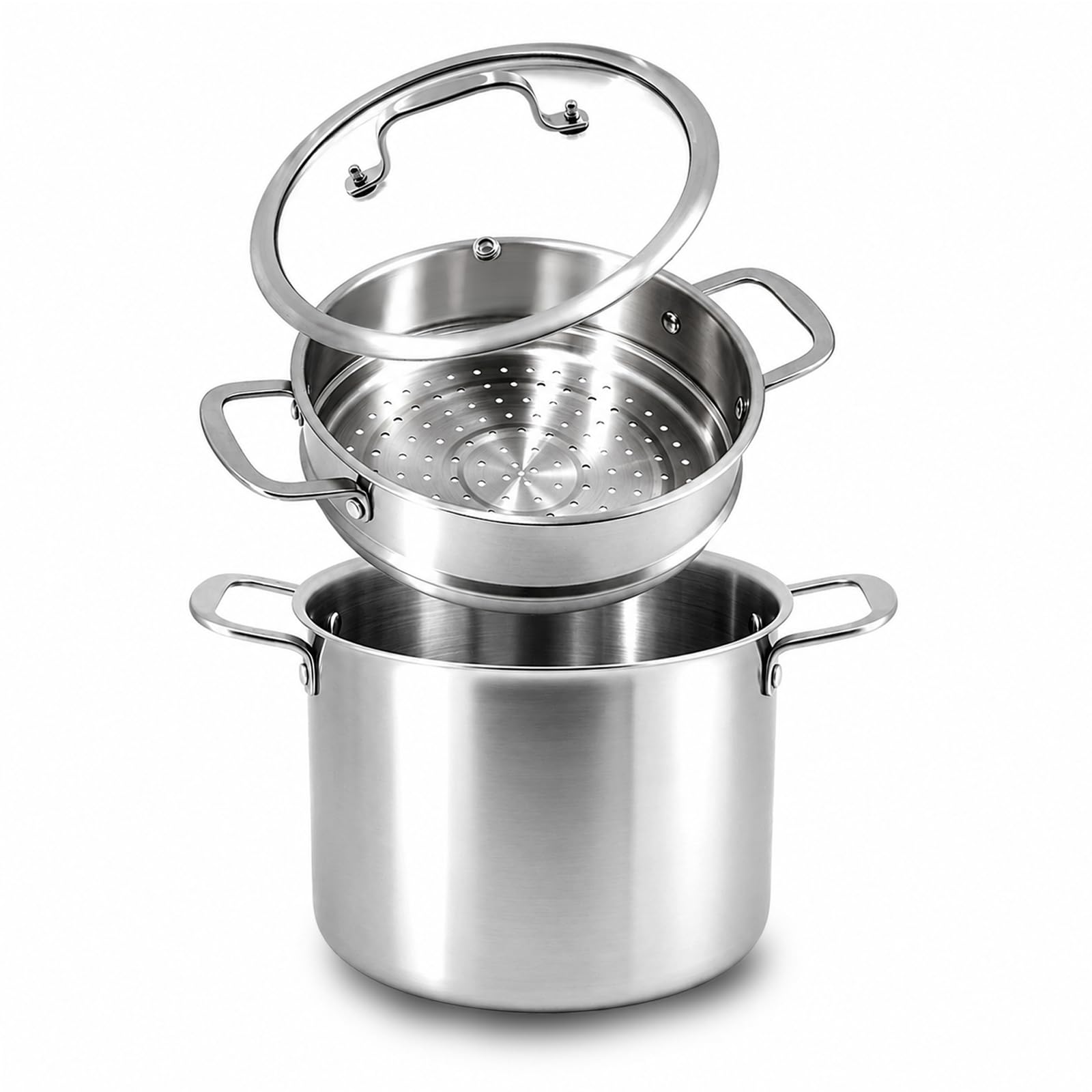 DELARLO 8 Quart Stainless Steel Stock Pot with Steamer