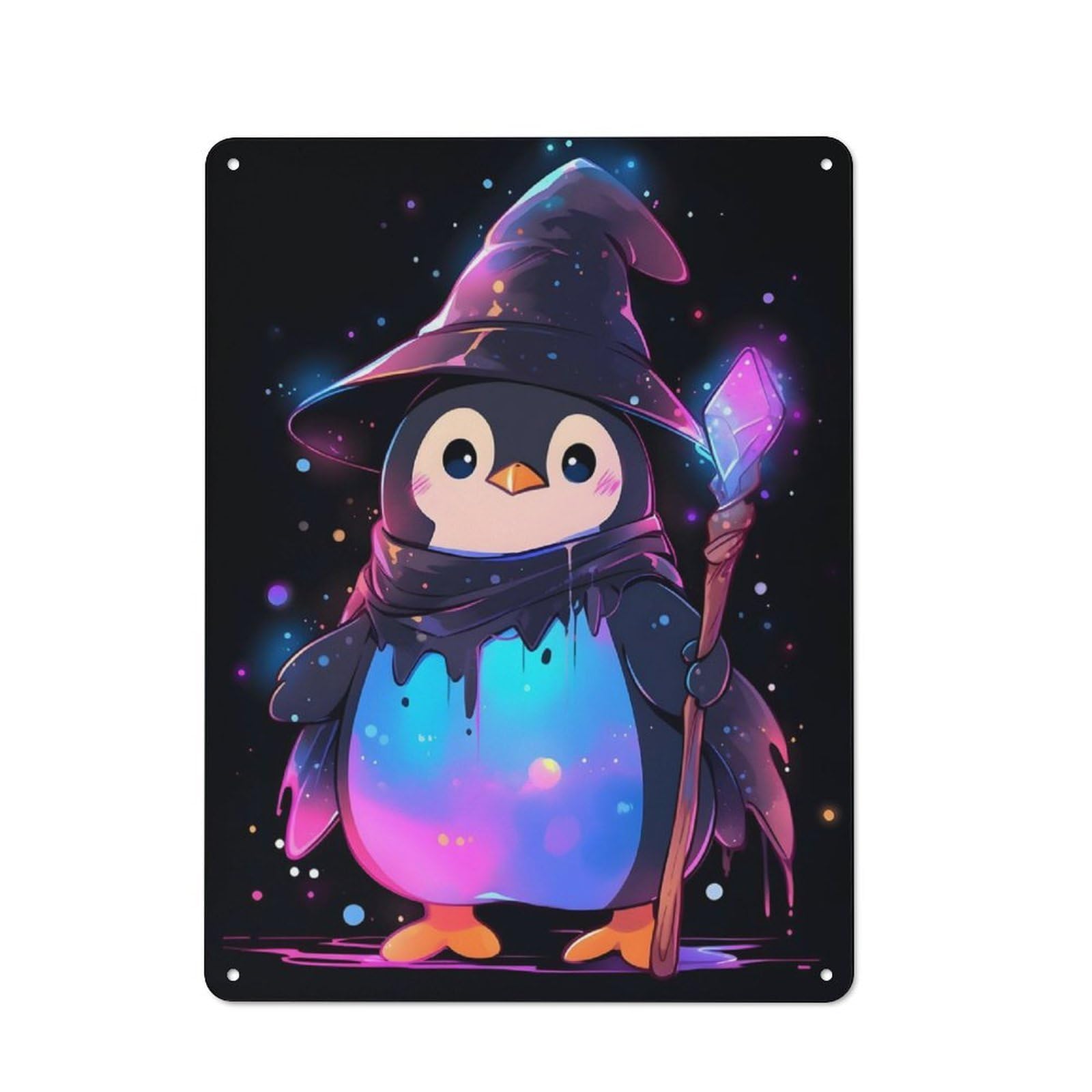 40x30cm Retro Metal Sign with Penguin Wizard for Dining Room Or Kitchen, for Vintage Wall Decor Fans, for Metal Sign Collectors