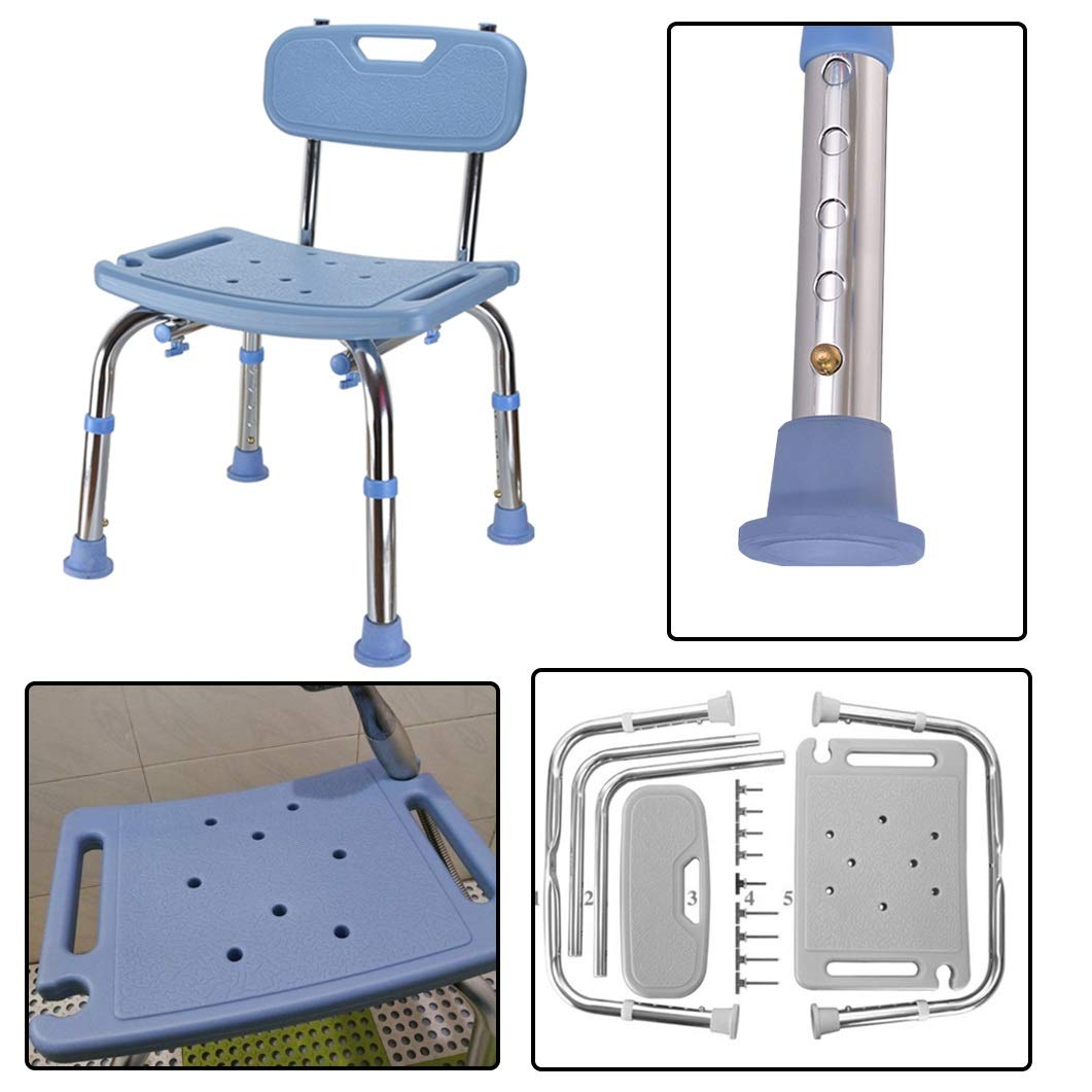 Sedia da Doccia per Anziani Sedile da Doccia Premium con Schienale Sedia da Bagno Altezza Regolabile, Sgabello da Bagno Leggero e Compatto Panca per Adulti disabili, Blu