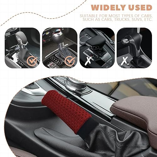 Miniatura 3 de Funda para pomo de palanca de cambios de automóvil y funda para freno de mano, ajuste universal, 2 piezas, transpirable, funda para freno de mano,