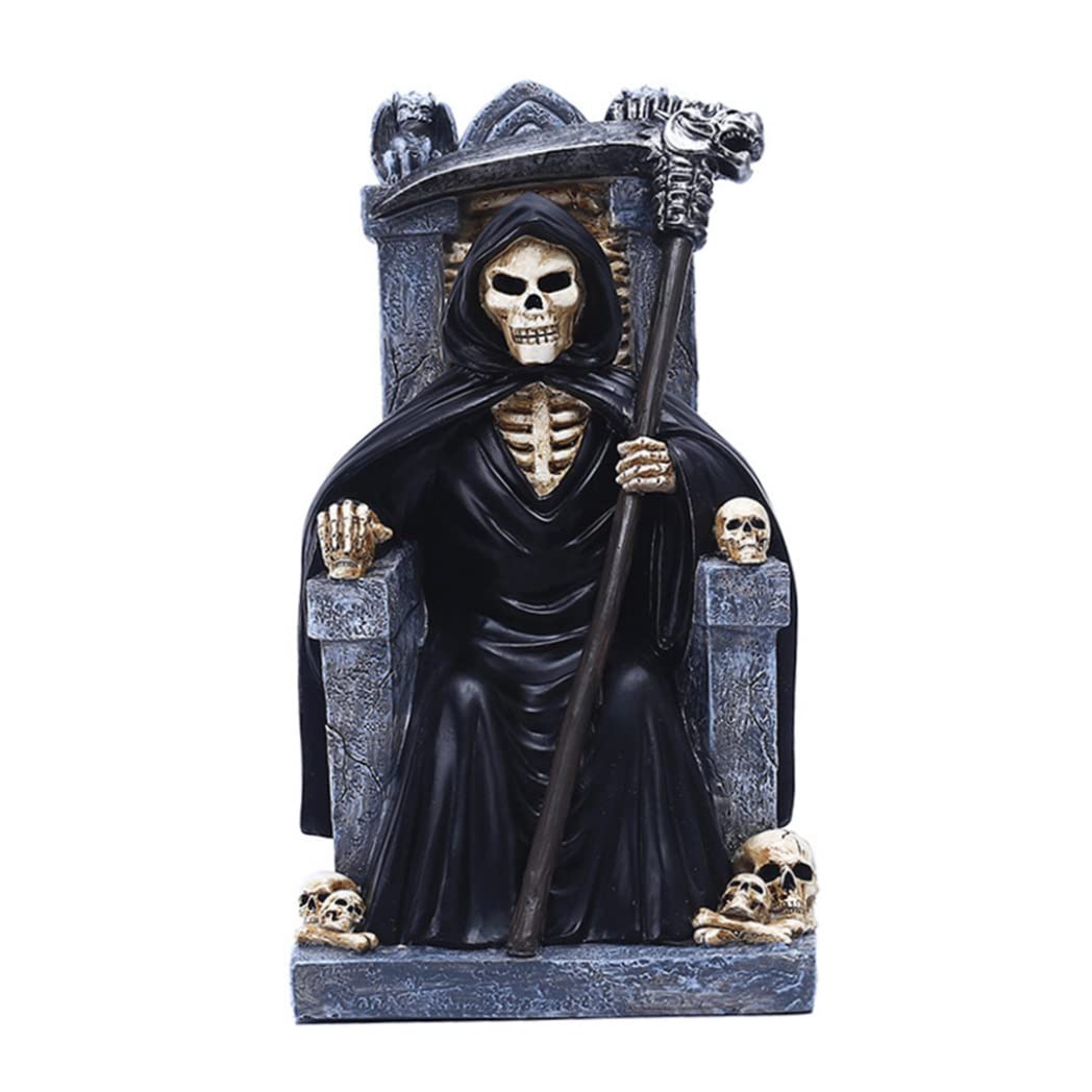 Veesper Halloween Grim Reaper Statue Resin Skeleton Death Statue Gothic Skull Ornament Scary Skeleton Decoration for Haunted House Desktop and Horror Party Decor