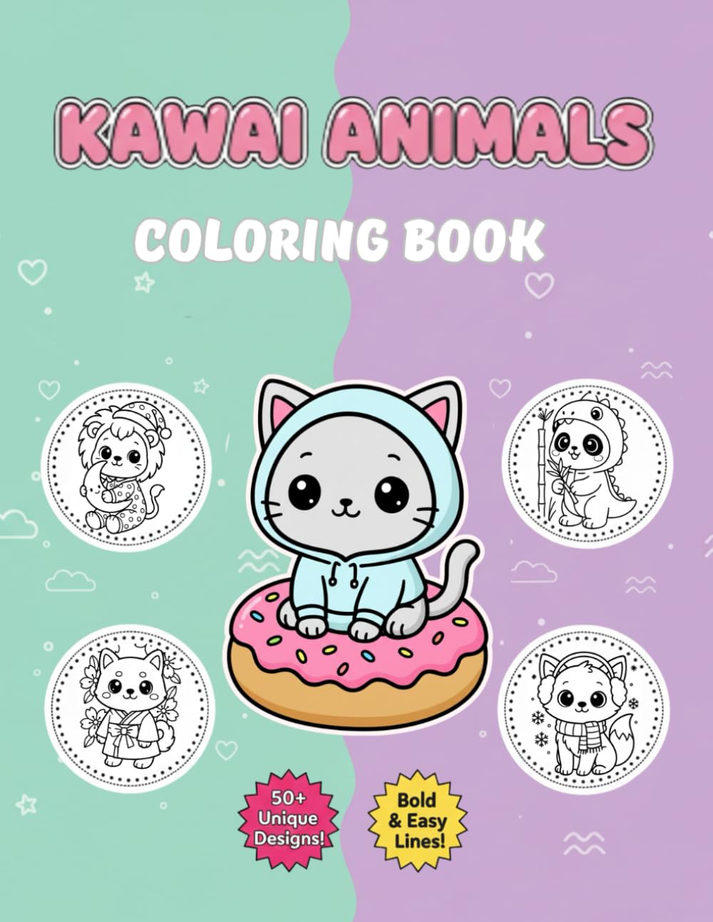 Kawaii Animals: Bold and Easy Coloring Book for Kids.: Simple Designs with Thick Lines for Toddlers and Beginners.