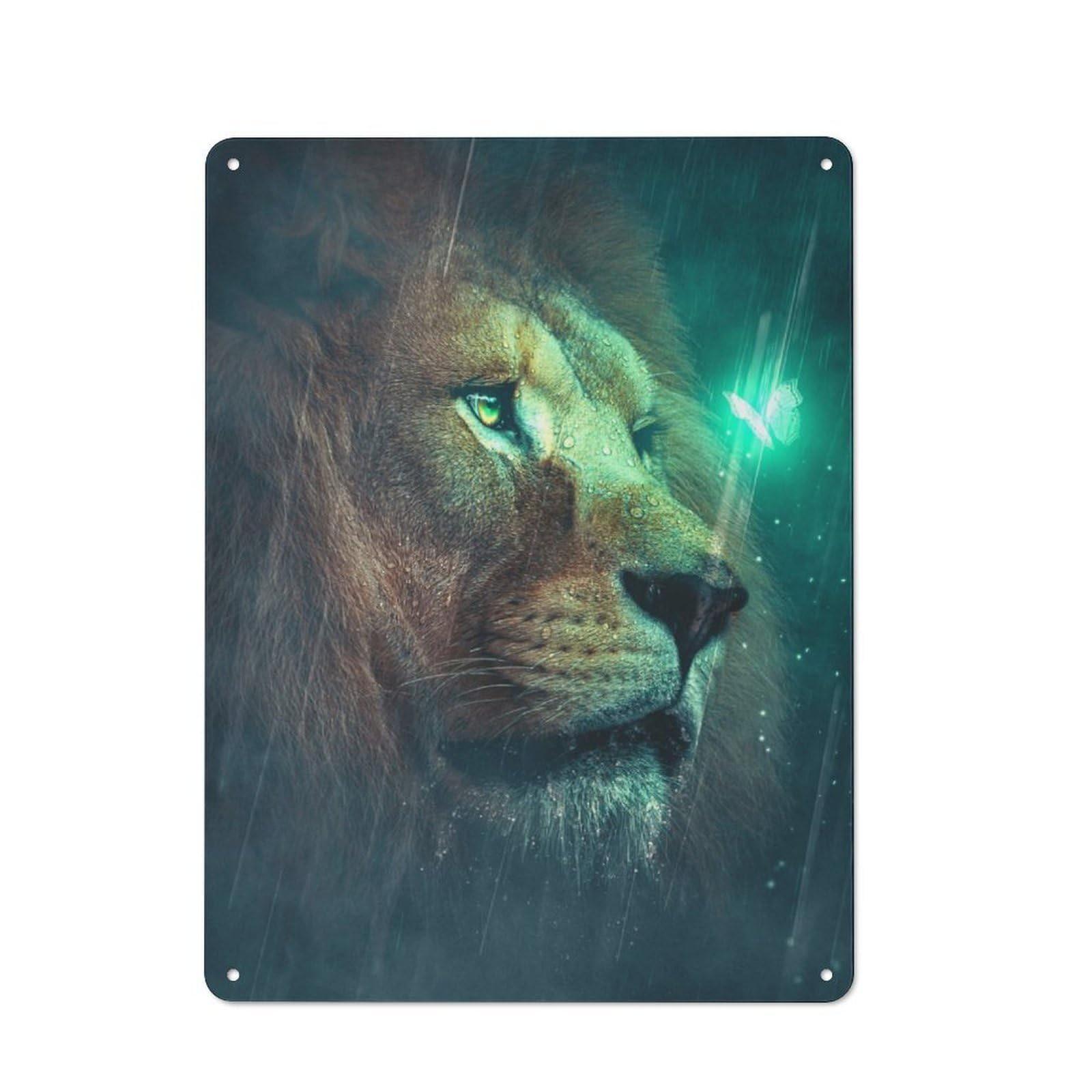 Junmoney Lion And Butterfly 2 Workshop Style Tin Sign 40X30cm, Workshop Wall Decor For Tool Room, Garage, Studio Or Home Bar