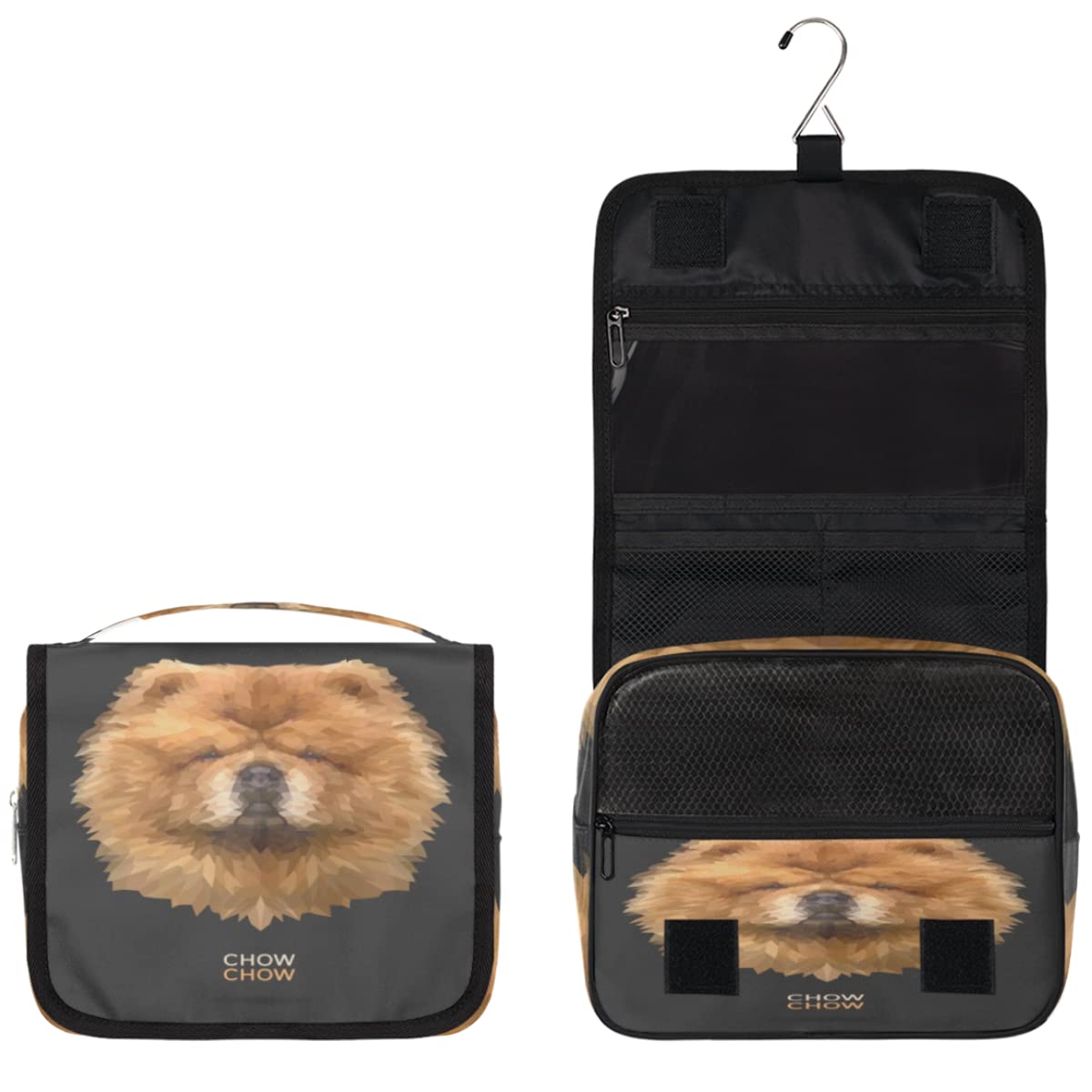 Chow Geometryczne psy Podróżna kosmetyczka Psy Mycie Torba Unisex Wiszące przybory toaletowe Kosmetyczka Organizer do makijażu, wielobarwny, Jeden rozmiar