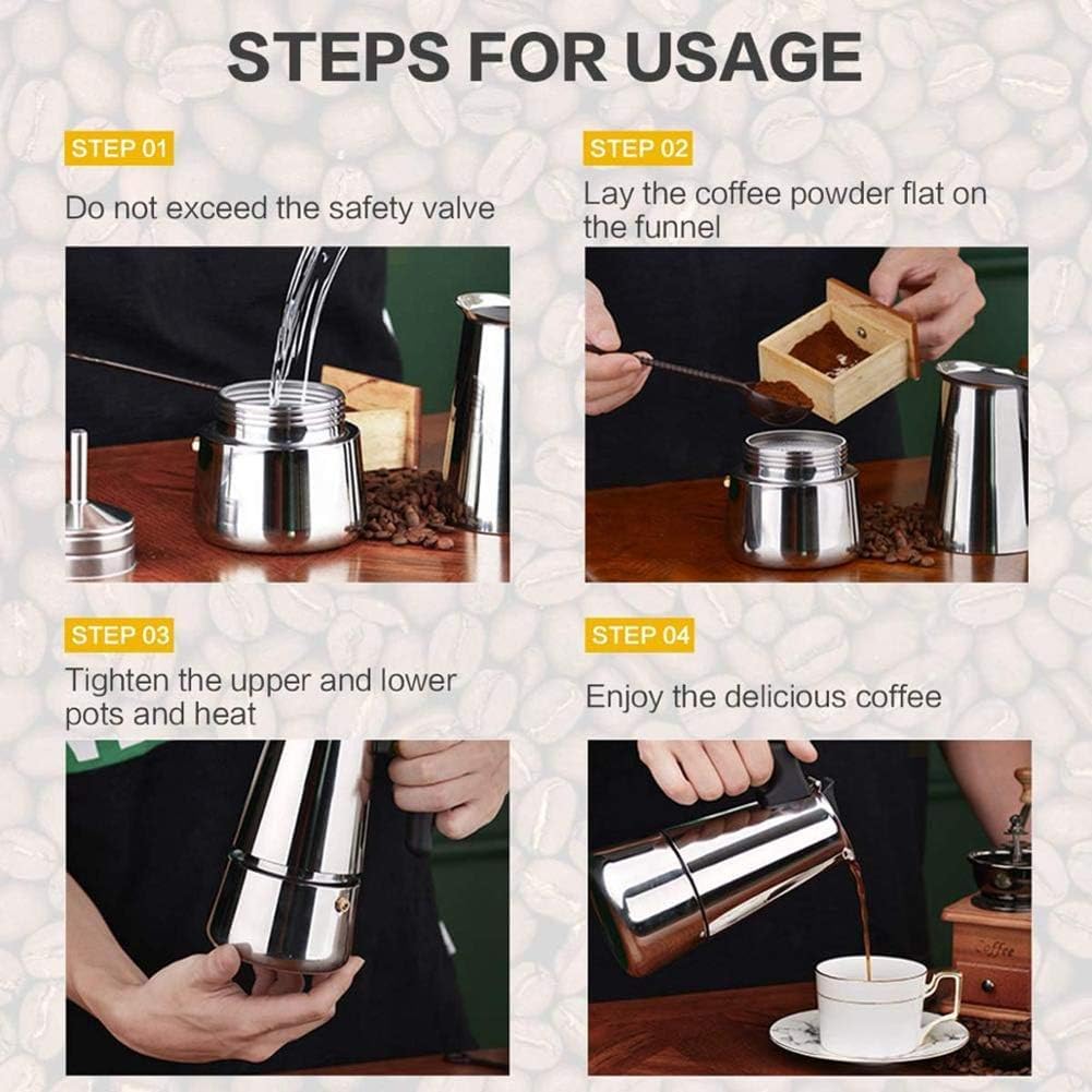 Cafetera de café espresso de acero inoxidable para placa de inducción, capacidad de 300 ml, cafetera italiana para espresso rico