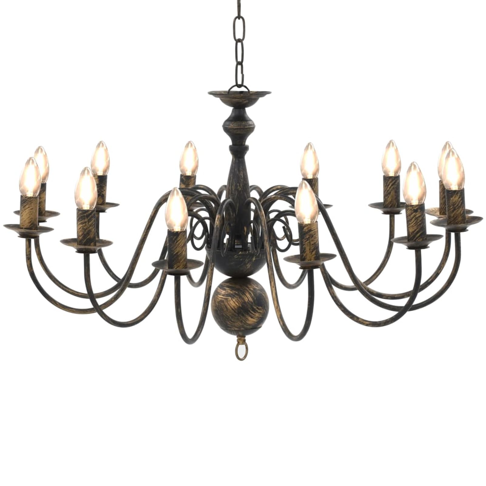 Gecheer Lampadario a Sospensione con 12 Portalampade E14, Design Classico Anticato, Diametro 80 cm Altezza 45 cm, Metallo Nero Anticato, Lampadario da Sala da Pranzo e Soggiorno