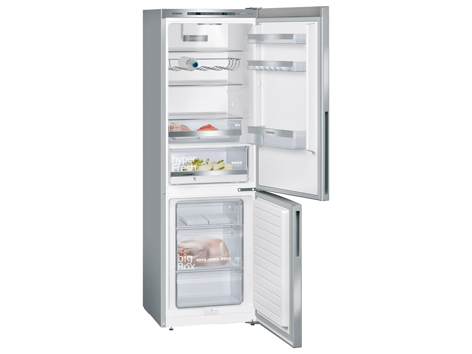 Siemens KG36EALCA iQ500 Frigorifero congelatore freestanding/C / 149 kWh/anno / 308 l/hyperFresh Fresh Fresh Fresh/bigBox/illuminazione interna a LED/superCooling, look in acciaio inox,