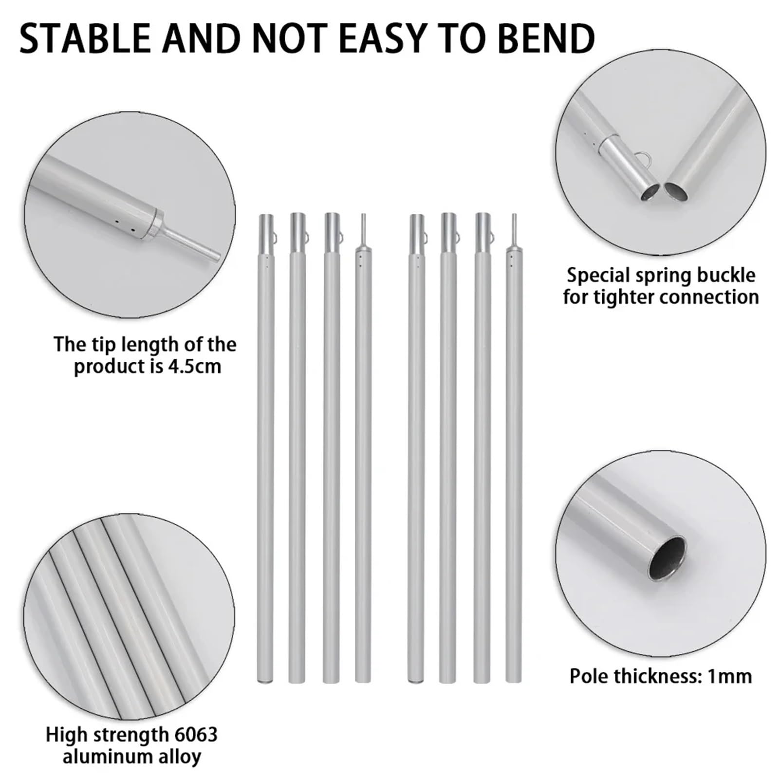 Piquets de Camping Poteaux de bâche réglables 2 m 1,9 en Alliage d'aluminium for auvent, Support Tente, bâtons légers for Camping Plein air(Red 2.0m)
