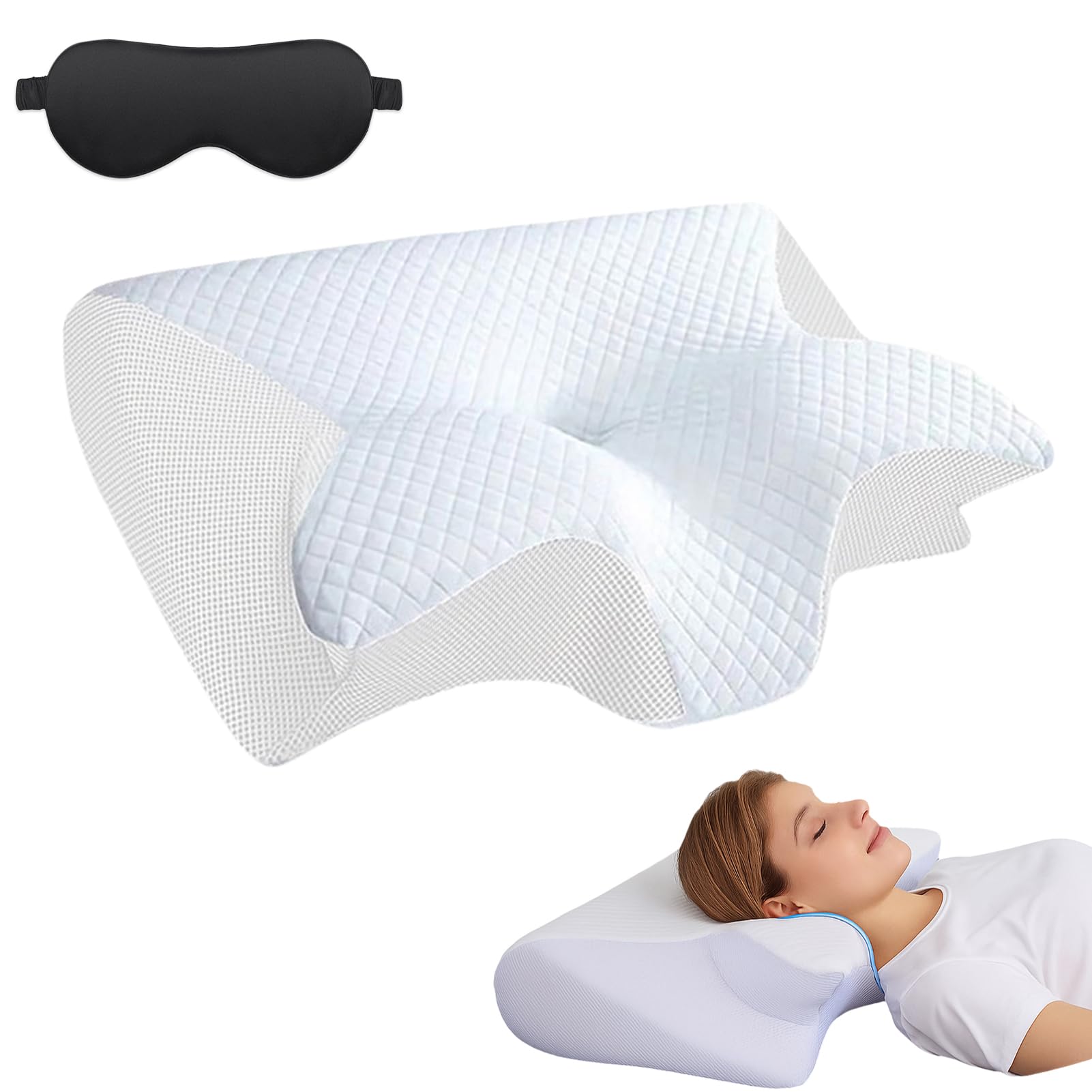 Pillow for Sleep Apnea Cervical Neck Traction Pillow 2-in-1 Orthopedic Memory Foam Pillows for Neck Pain Relief for