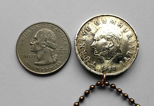 Vista 5 de 1999 Turkey Türkiye 50 Lira coin pendant Turkish crescent moon star Rumi arabesque Islamic art Istanbul Ankara Ephesus Cappadocia Hierapolis zmir