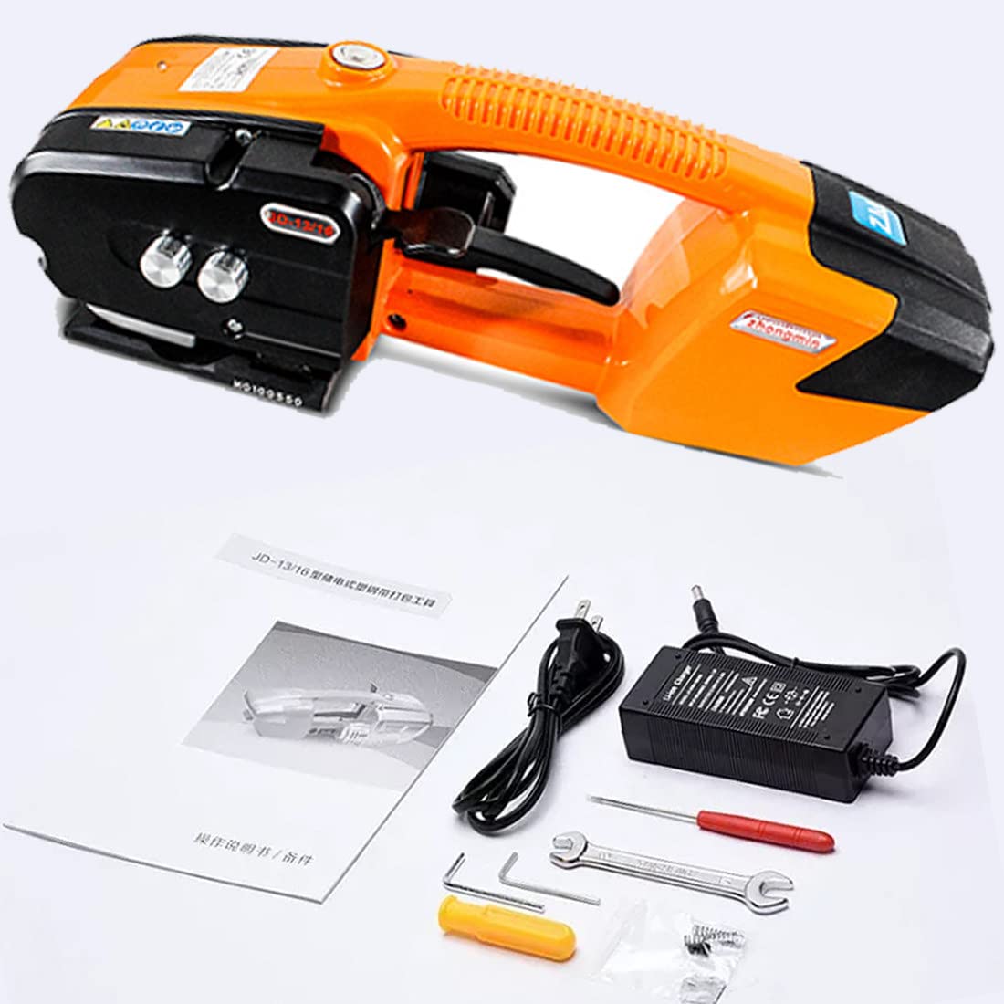 électrique Portable Cercleuse Automatique, Machine de cerclage de Batterie, Alimentation par Batterie 3000 mAh, pour Emballage Automatique Sangle PP/Pet,Orange