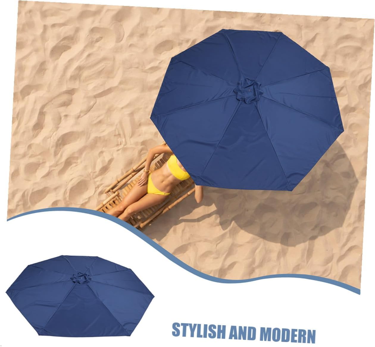 DOITOOL Replacement 2.7m 8-rib Outdoor Patio Umbrella Canopy Fabric Navy Blue Garden Umbrella Cover for Yard Shade Waterproof Sun Protection Patio Accessory