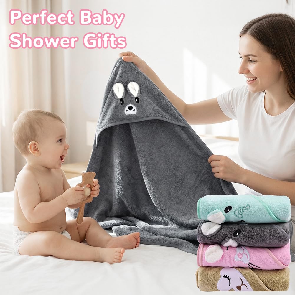 DiULi Serviette de Bain Bébé à Capuche 80x80 cm, Cape de Bain Bébé Naissance Ultra Douce et Absorbante, Sortie de Bain Poncho avec Capuche Animal Bébé Fille Garçon, Cadeau de Naissance