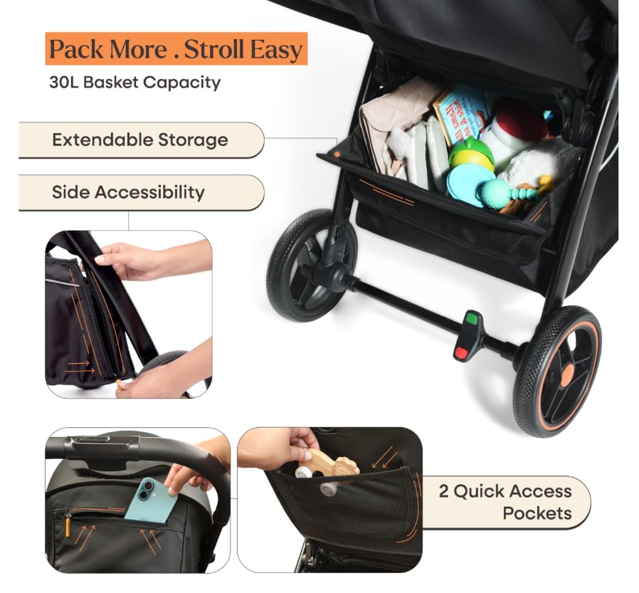 Image of Loopie Hop 1 Hand Fold Travel Friendly Compact CABIN Stroller for 0-4 Years | 3 position RECLINE Seat with SLEEPING position | SUN Protection UPF 50+ Canopy | 5 Point Safety HARNESS | 360 Wheels | 5 KG storage BASKET | WASHABLE Oxford Cotton fabric | MOSQUITO NET | Self-standing | 1 year WARRANTY | Black