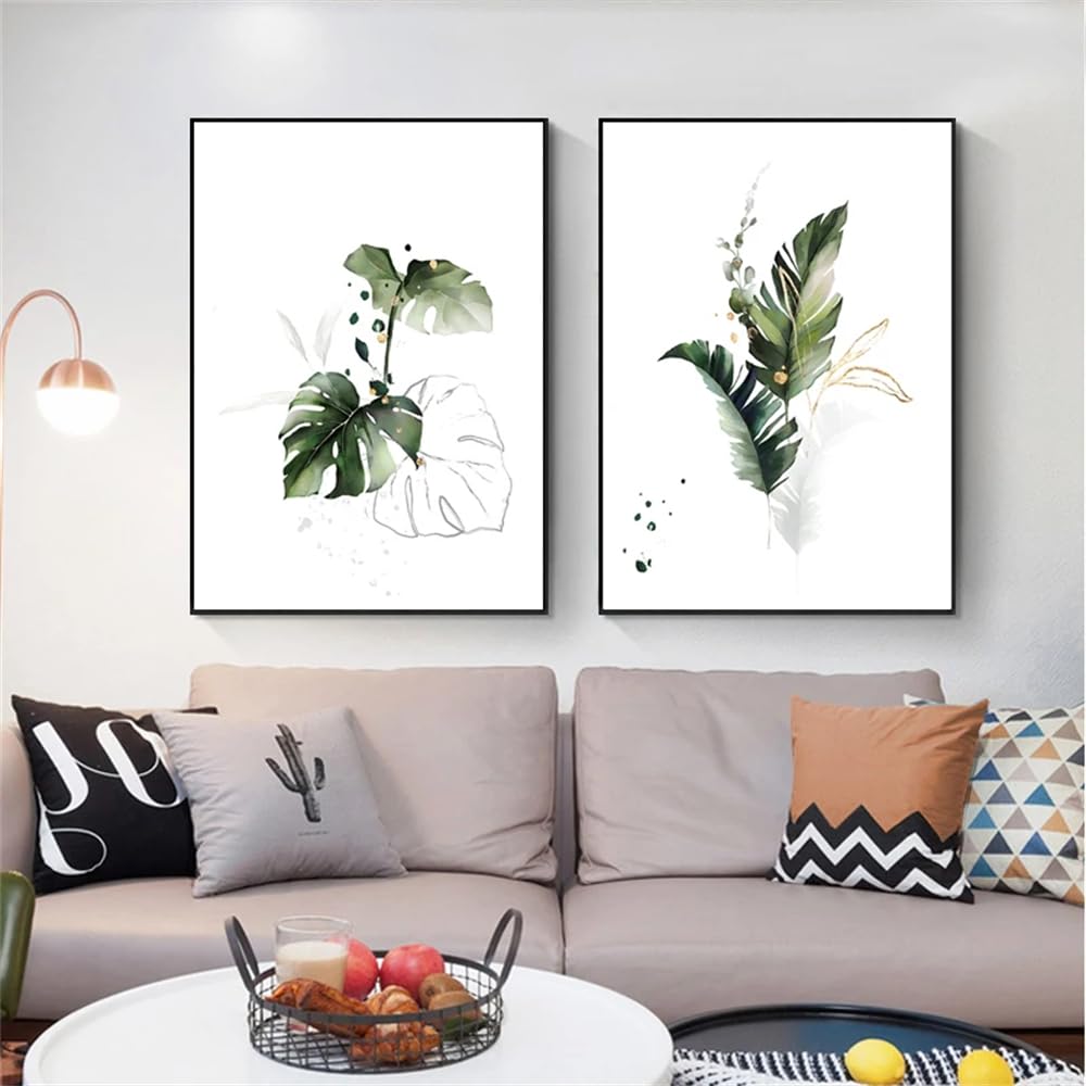 WUHBCZ Pictures,Abstract Watercolor Plant Canvas Poster Leaf Botanical Art Print Minimalist Painting Nordic Picture Modern Kitchen Living Room Decoration-40 * 60cm*2PCS (No Frame)