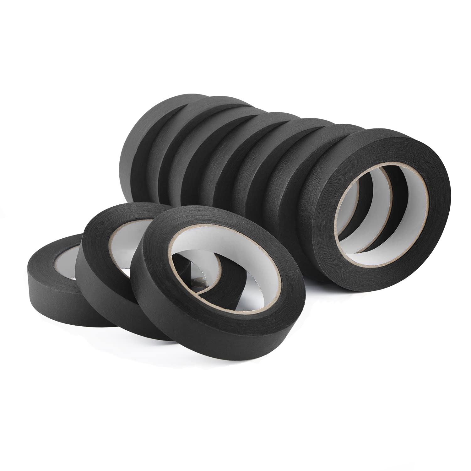 Lichamp 10 Pack Black Painters Tape 1 inch, Medium Adhesive Black Masking Tape Bulk Multi Pack, 1 inch x 55 Yards x 10 Rolls (550 Total Yards)