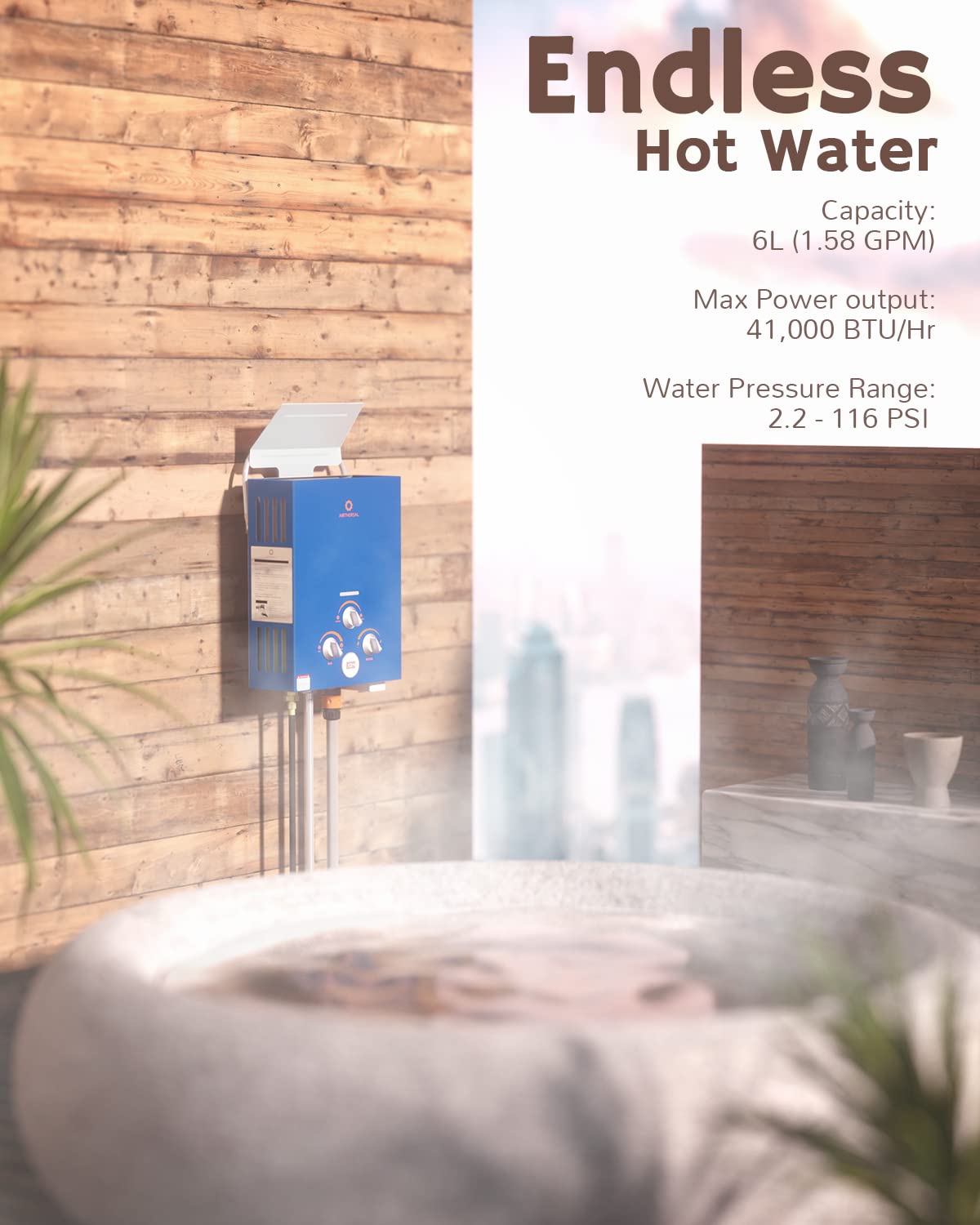 Airthereal 6L 1.58GPM Outdoor Portable Propane Gas Tankless Water Heater,  Instant Propane Water Heater, Overheating Protection, Use for Camping, RV  and Pet Bath, Evenfall series, Blue - Amazon.com