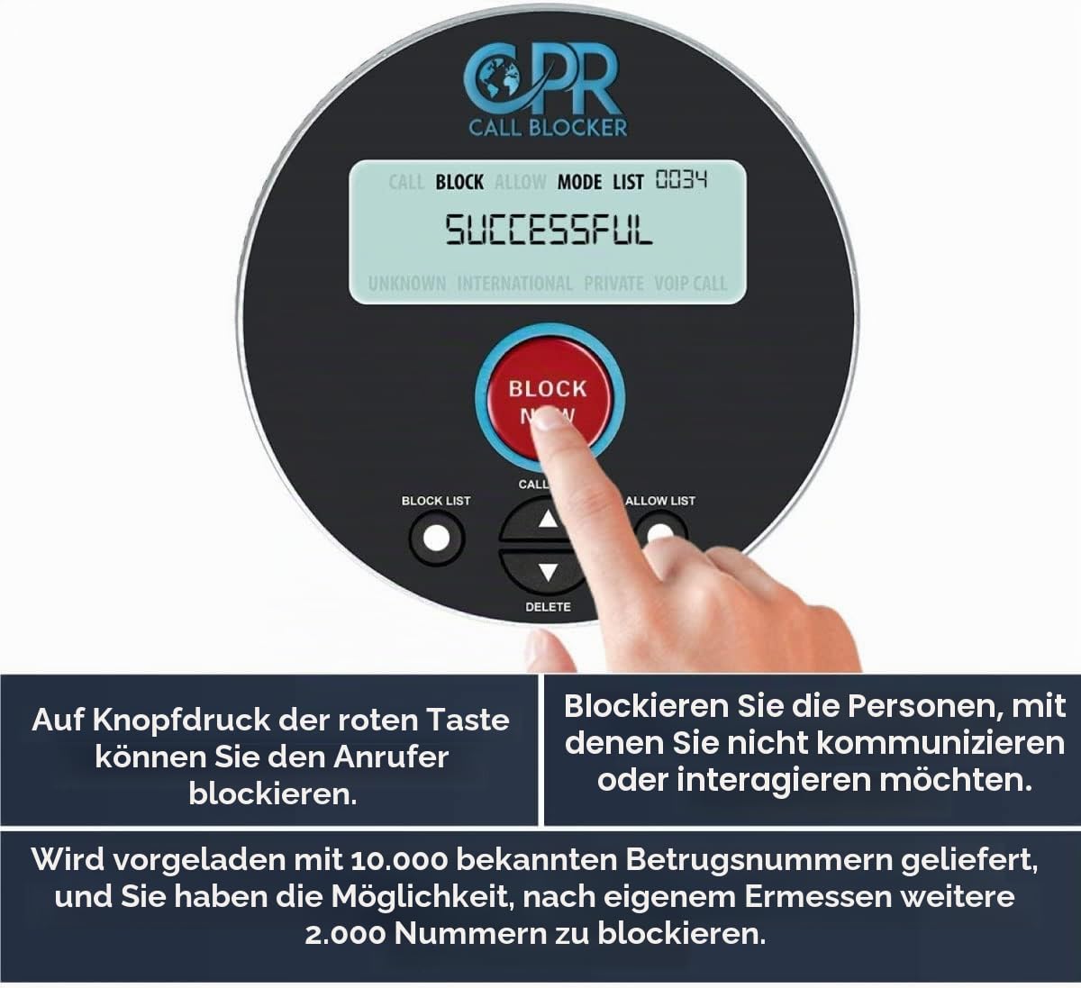 CPR Call Blocker V10000 - Blockieren Sie alle störenden, PPI-Anrufe, Betrugsfälle, Anrufe und unerwünschten Anrufe ins Festnetz. Anruf für alle Versicherungen sperren.