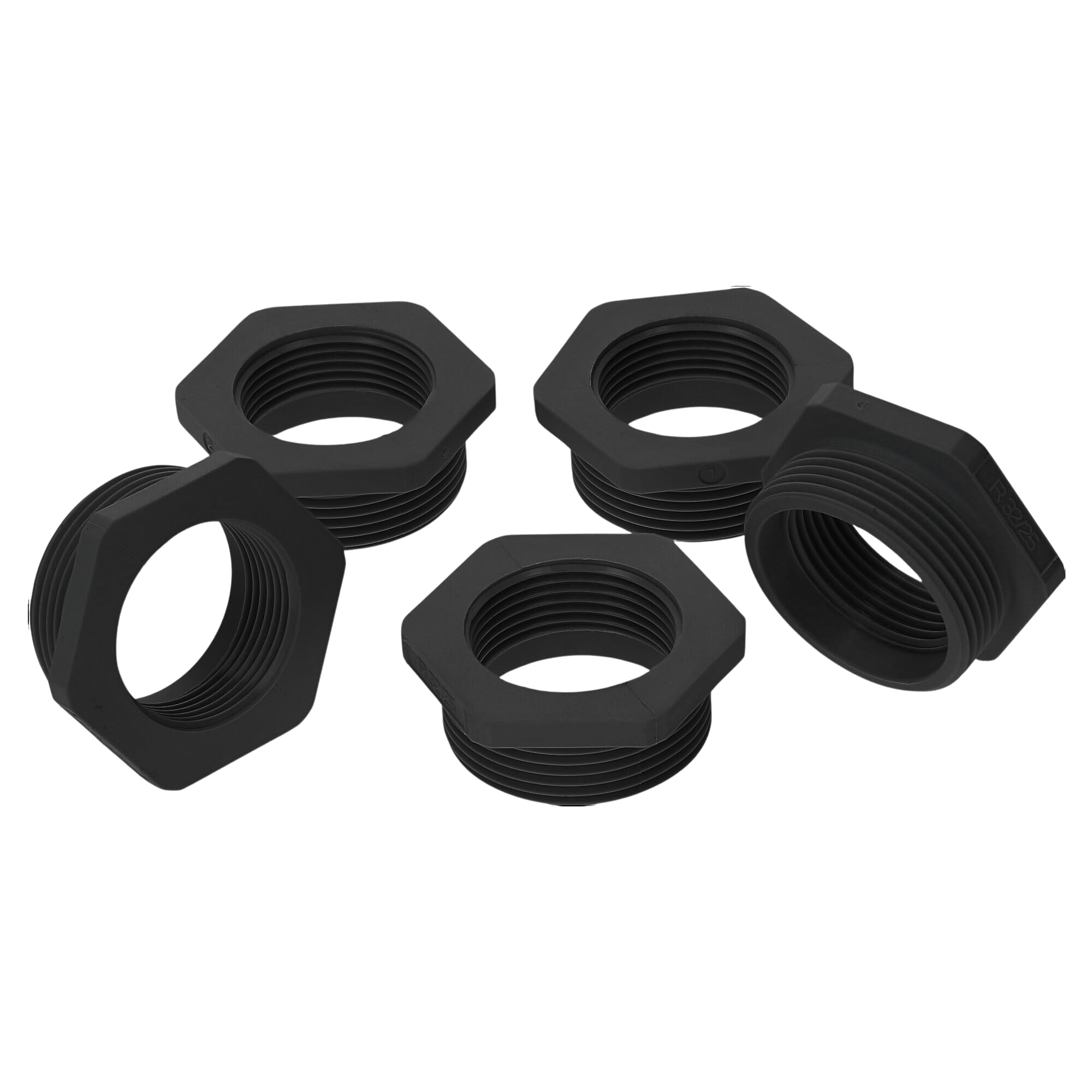 Kalitec G6322510 Lot de 5 réducteurs M32/M25 en plastique noir I Réducteur presse-étoupe hexagonal I Filetage intérieur M25 I Filetage extérieur M32 I IP68