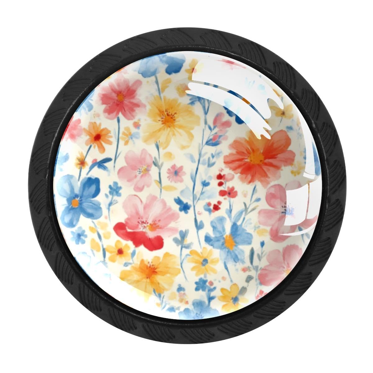 Heoeh Multi 3 4 Pcs Cabinet Knobs, Watercolor Florals Drawer Knobs Dresser Handles