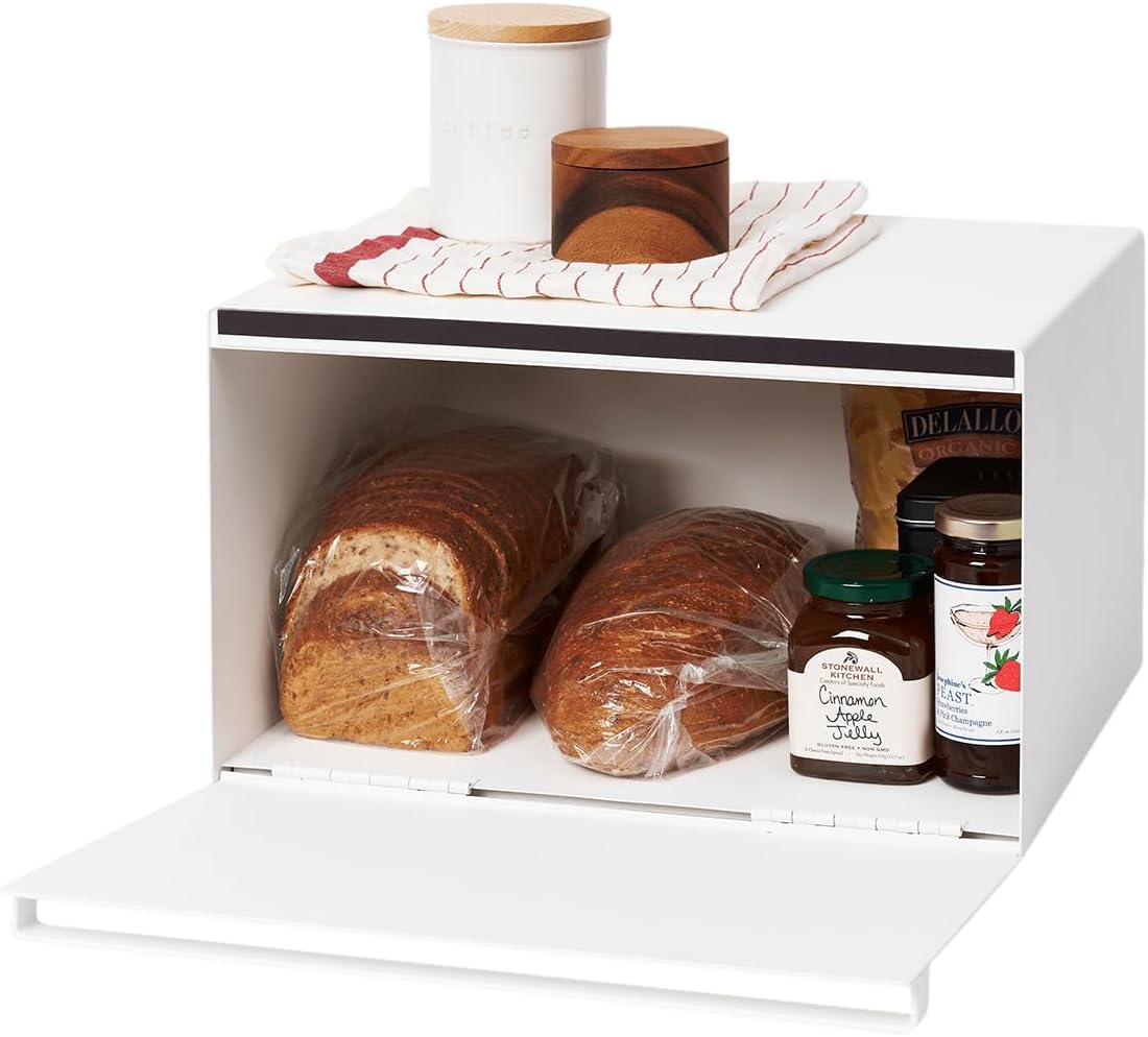 Yamazaki Home Bread Box - Steel Kitchen Counter Storage Food Container Holder, Steel, Handles, No Assembly Req.