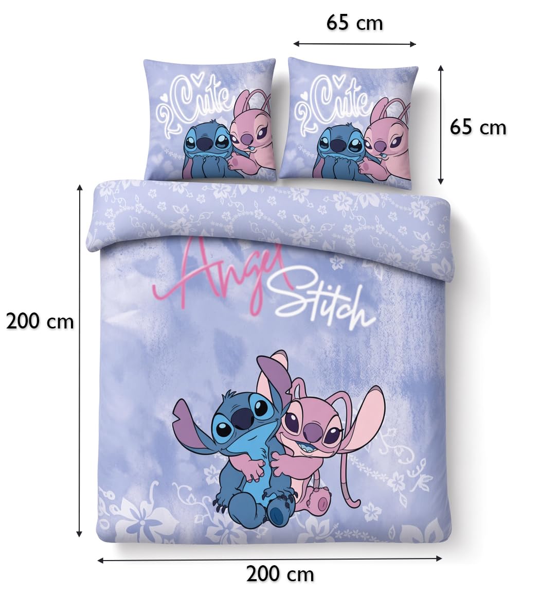 Stitch y Angel Funda Nórdica 200x200 + 2 Fundas Almohada 65x65 Polialgodón