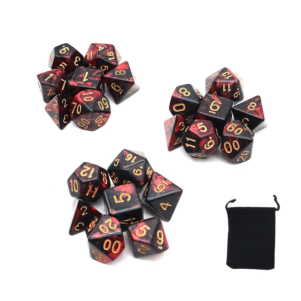 DollaTek Dadi poliedrici Set Giochi da Tavolo Dadi 3 Set Dadi 3 x 7 (21 Pezzi) Serie Die D20 D12 D10 D8 D6 D4 Dadi DND DND Rpg MTG Doppi Colori One