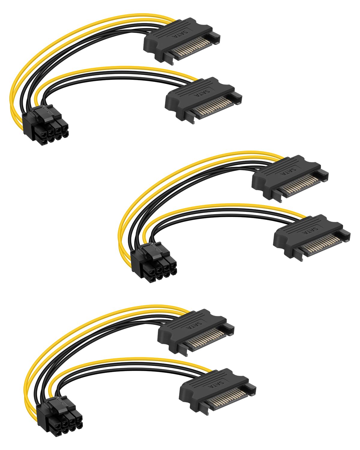 YANBORONSN Dual SATA 15Pin to 8-Pin(6+2 pin),Dual SATA to PCI-E Power Cable for Computers,Male to Male,1M,(3 Pack)