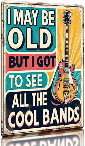 Póster hippie vintage  I May Be Old But I Got To See All the Cool Bands  Letrero de guitarra para decoración de pared de oficina en casa, pósteres