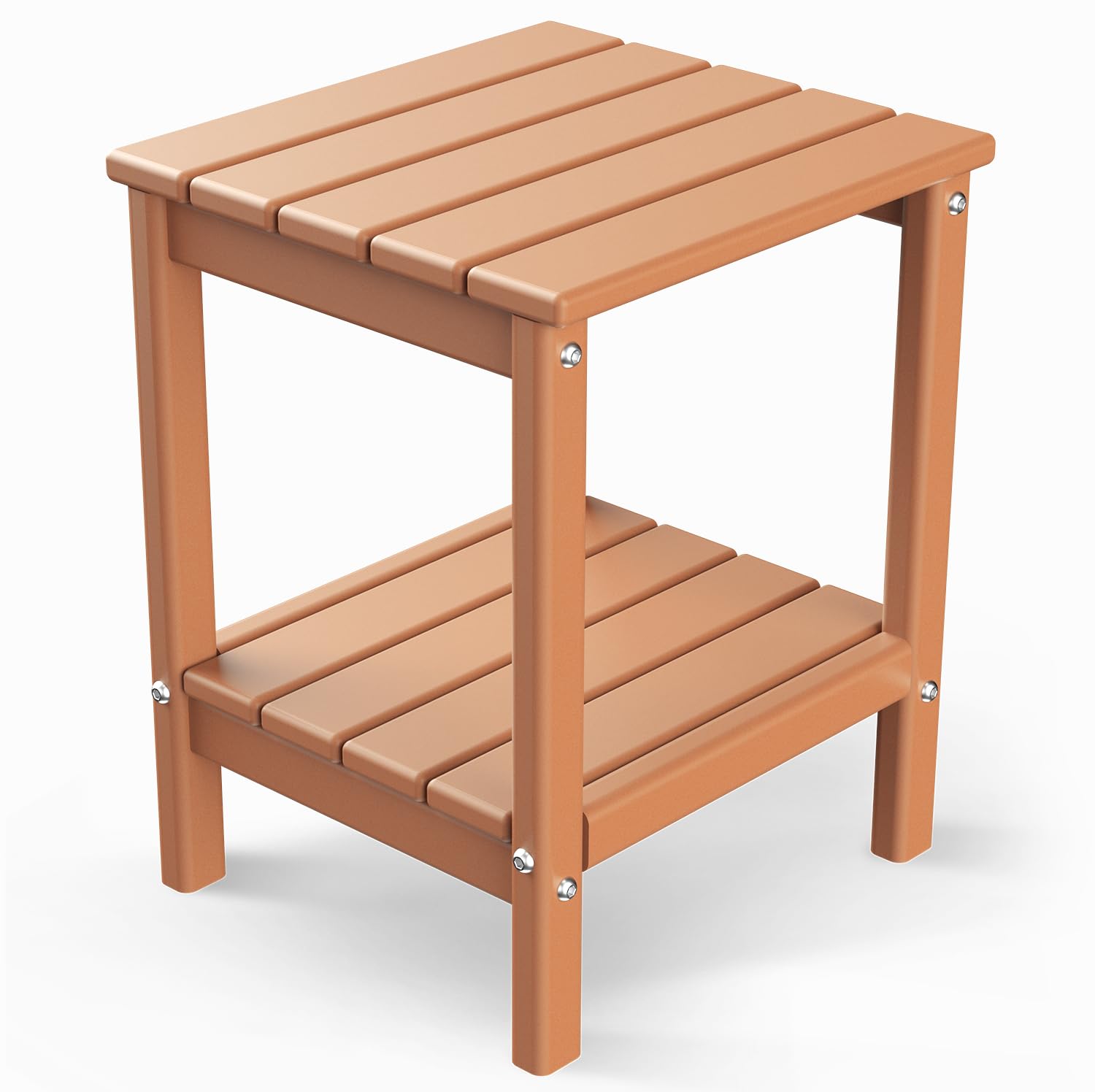 GREENVINES Adirondack-Outdoor-Side-Table | 14 x 13 Inches | HDPE Plastic | All Weather | Teak | Outside End Tables | Storage Shelf | for Patio Porch