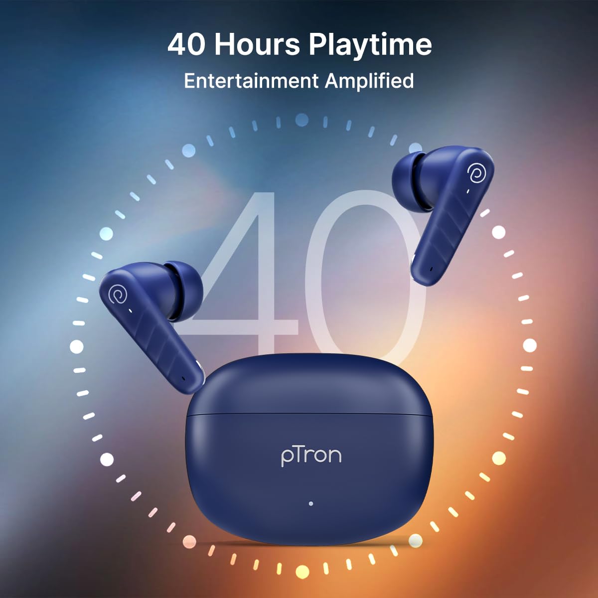 pTron Bassbuds Spark in-Ear TWS Earbuds with Stereo Sound, 40Hrs Playtime, Stereo Calls, Bluetooth V5.3 Headphones with Quick Pairing, Touch Control, Voice Assistant, Type C Charging & IPX5 (Blue) — Amazon image 3