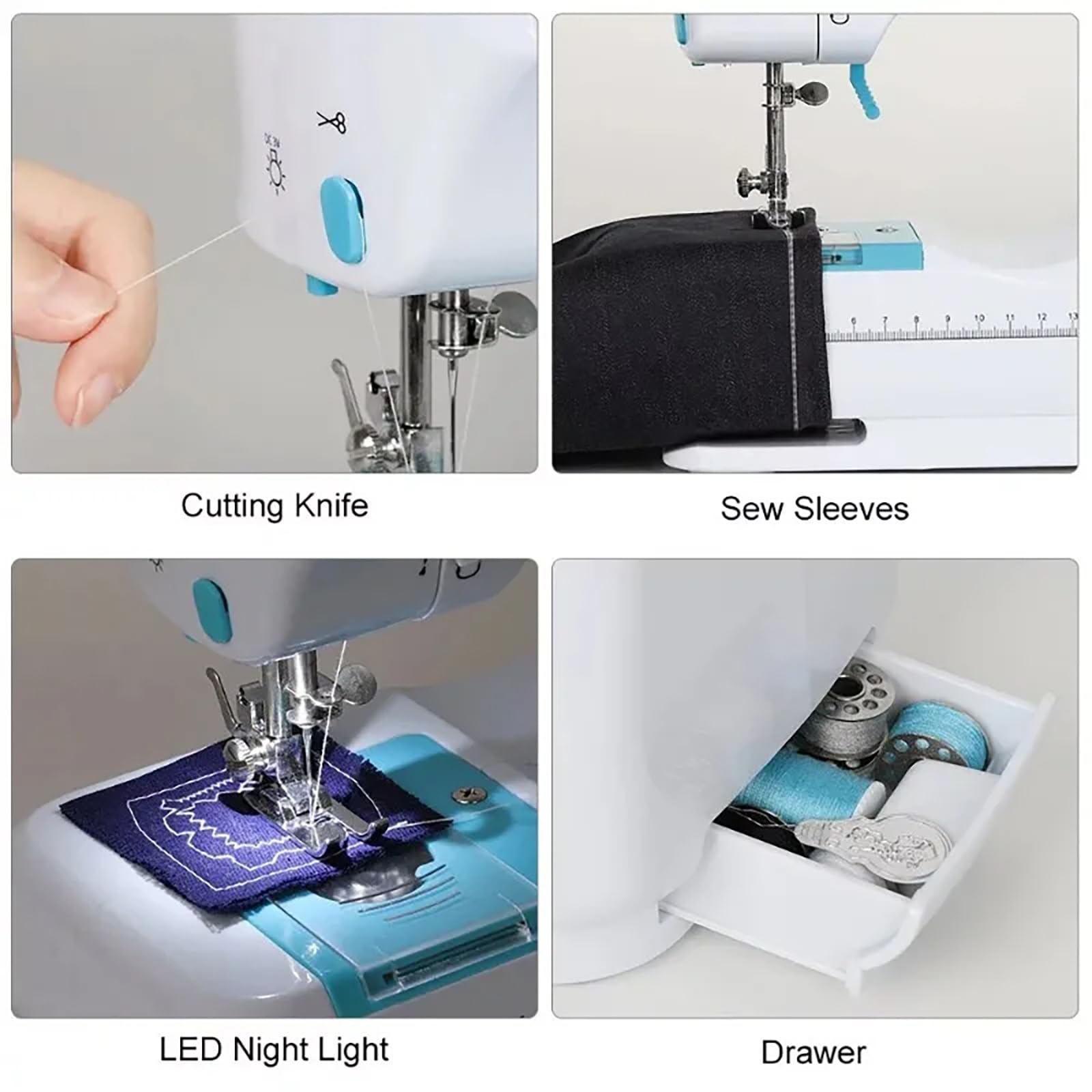 Mini macchina da cucire, macchina da cucire portatile, kit senza fili for macchina da cucire elettrica leggera, 12 punti for abbigliamento fai da te, tende, artigianato, uso domestico, viaggio (Color