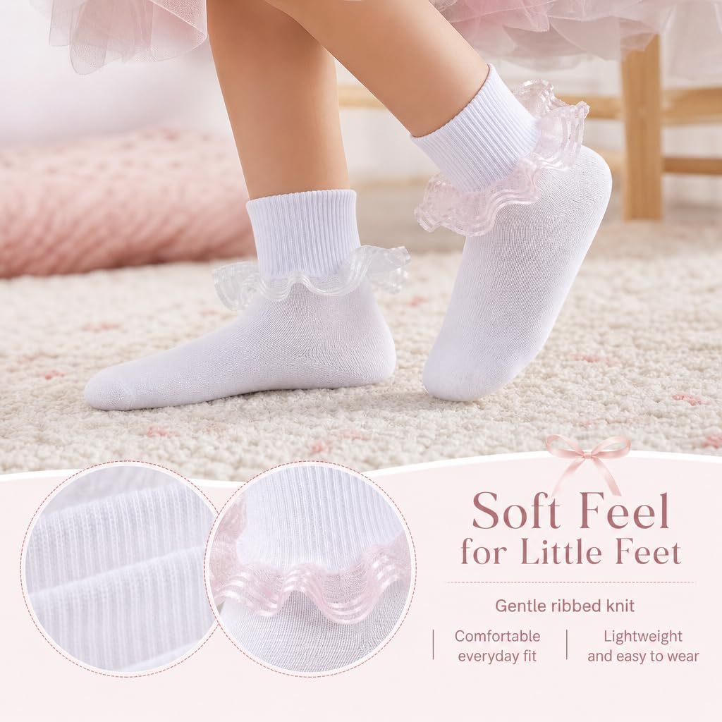White Toddler Girls Light Blue Shiny Satin Ruffle Ankle Socks