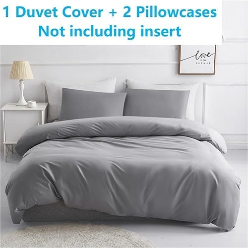 Miniatura 2 de SDIII Juego de funda de edredón de 3 piezas, color gris, funda de edredón con lazos en las esquinas y cierre de cremallera, resistente a las arrugas