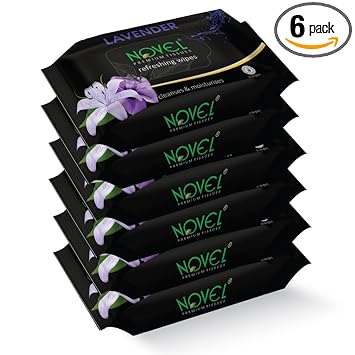 NOVEL Alcoholic Free and Aqua Glycerine (Lavendar Fragnance) Wet Tissue (Pack of 6/150 Tissues)