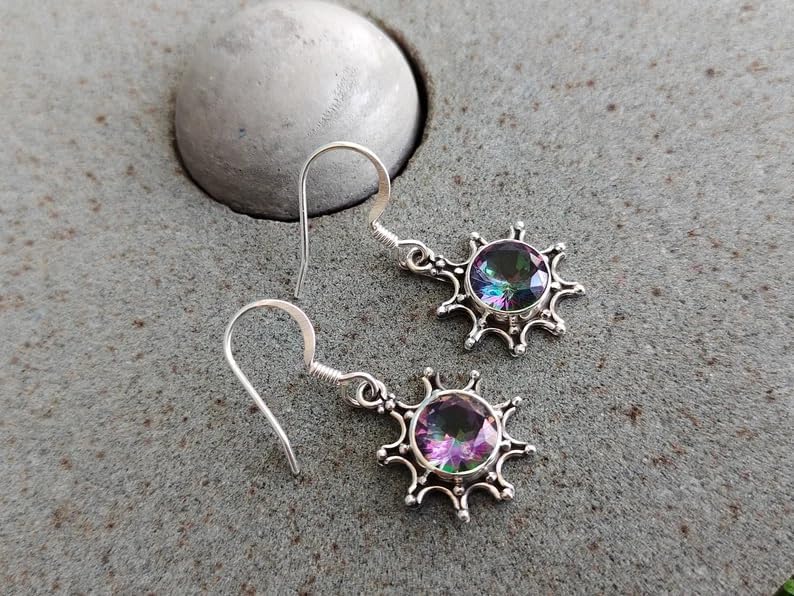 Mystic Topaz Earrings, 925 Silver Earrings, Rainbow Gemstone Jewelry, Wedding Earrings, Drop Dangle Earrings, Healing Crystal, Promise Earrings, Boho & Hippie Style, Mermaid Gift, Gift For Her