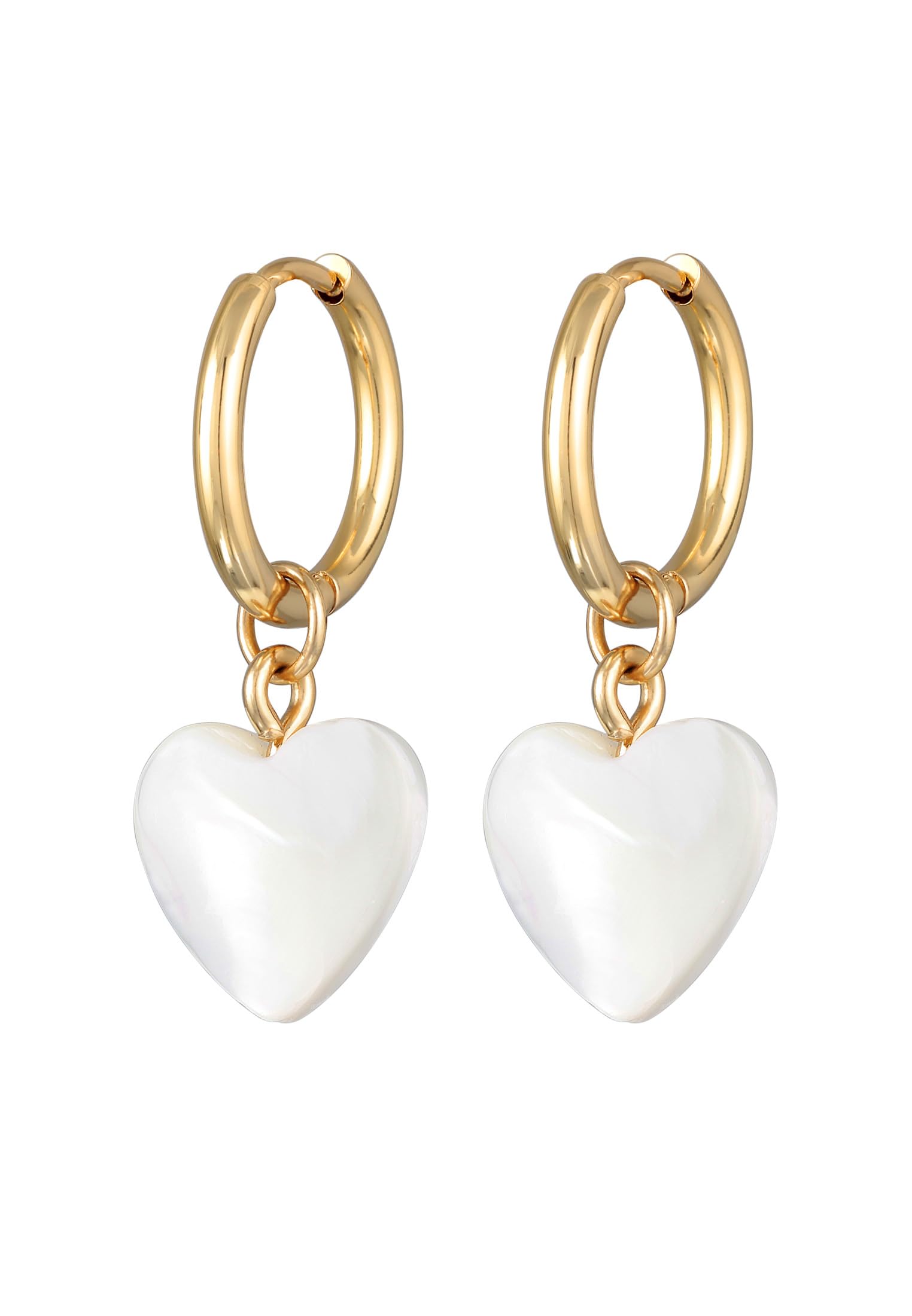 Elli Earrings Ladies Creoles Heart Pendant Gold Coloured with Shells
