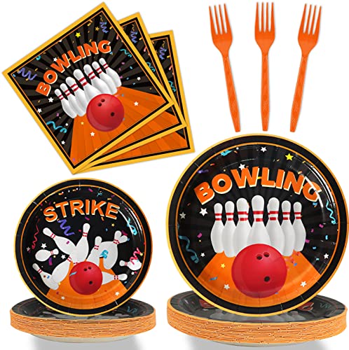 96 Pcs Bowling Party Supplies Paper Plates Napkins Tableware Set Bowling Party Birthday Decorations Favors for Boy or Girl Serves 24