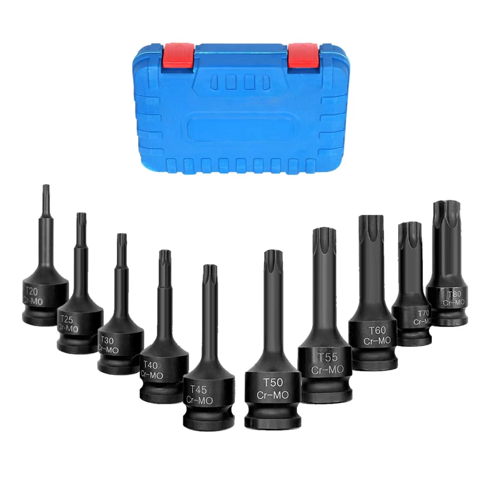 Juego de llaves de trinquete Juego De 10 Uds De Tuercas De Impacto Torx Hex Sping Star Bits De 1/2 Pulgadas T20-T80 Con Estuche De Almacenamiento Para Reparación