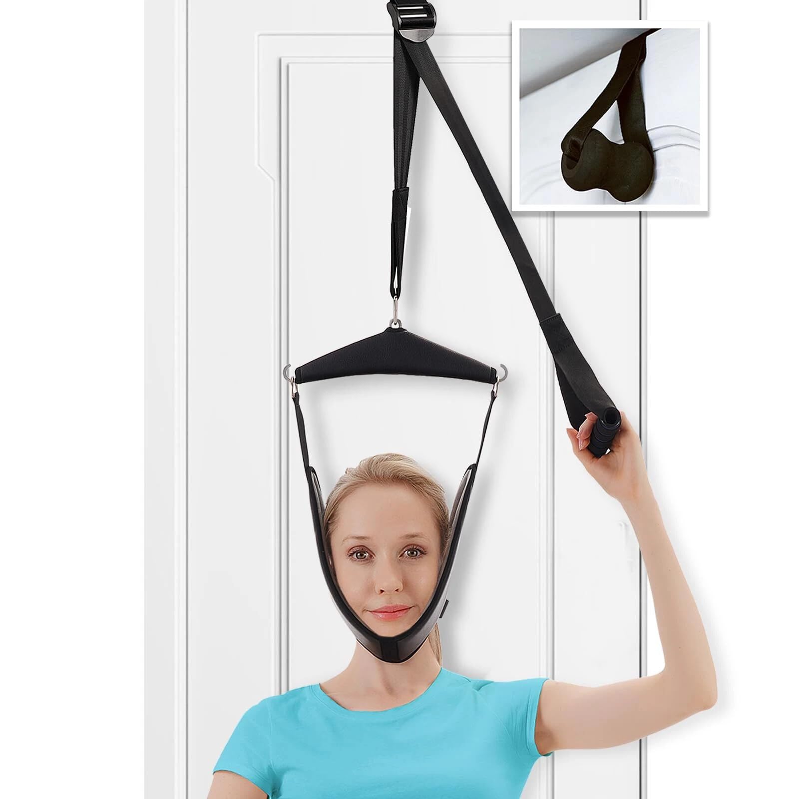 Dispositif de traction cervicale suspendu pour soulagement de la douleur Hamac pour la tête Masseur cervical Ceinture d'étirement douce Sangle de cou pour thérapie physique Maison Extérieur