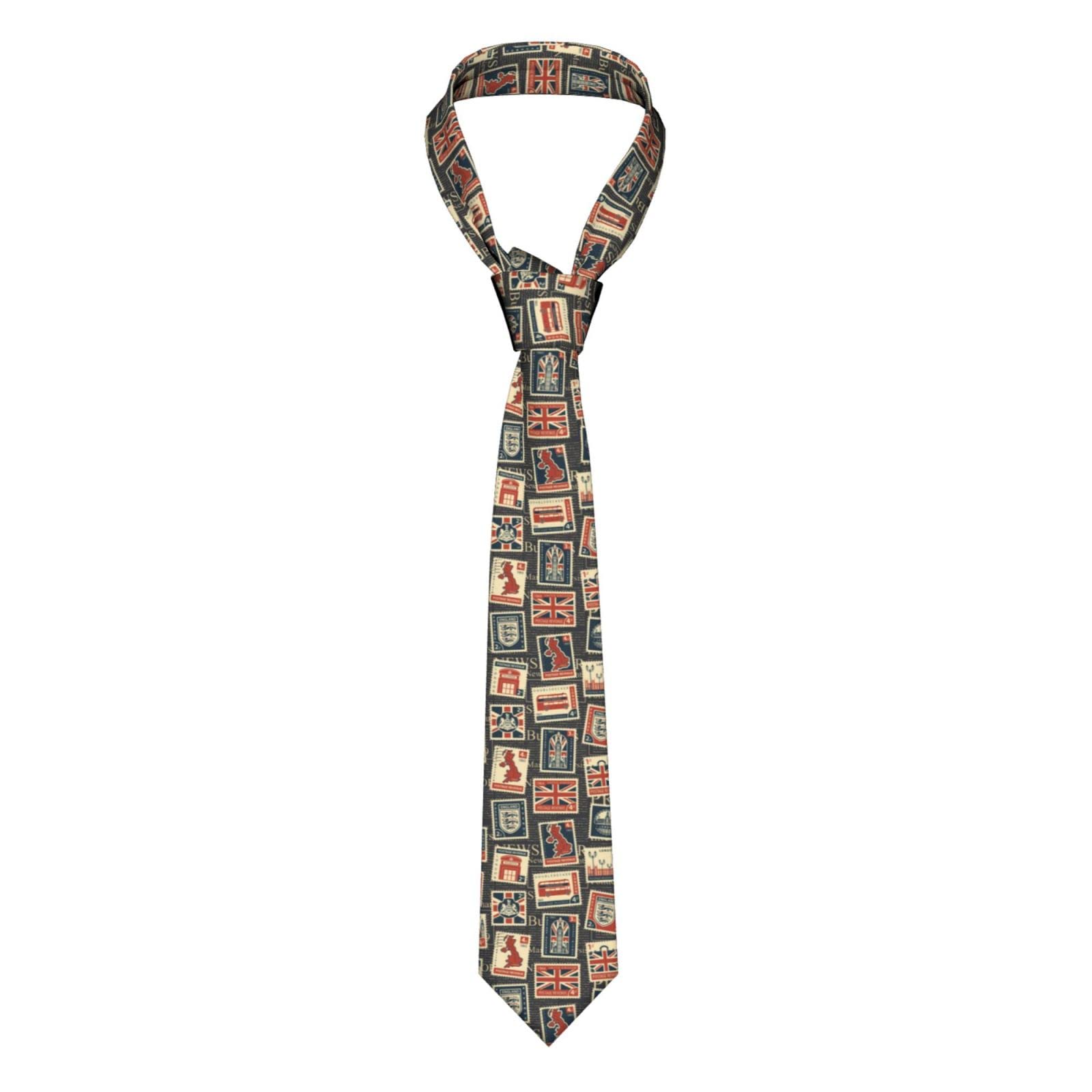 Jghyutns Unisex As Pic Great Britain London Postage Stamps Retro Mens Fashion Silk Ties Unique Gift Casual Neckties