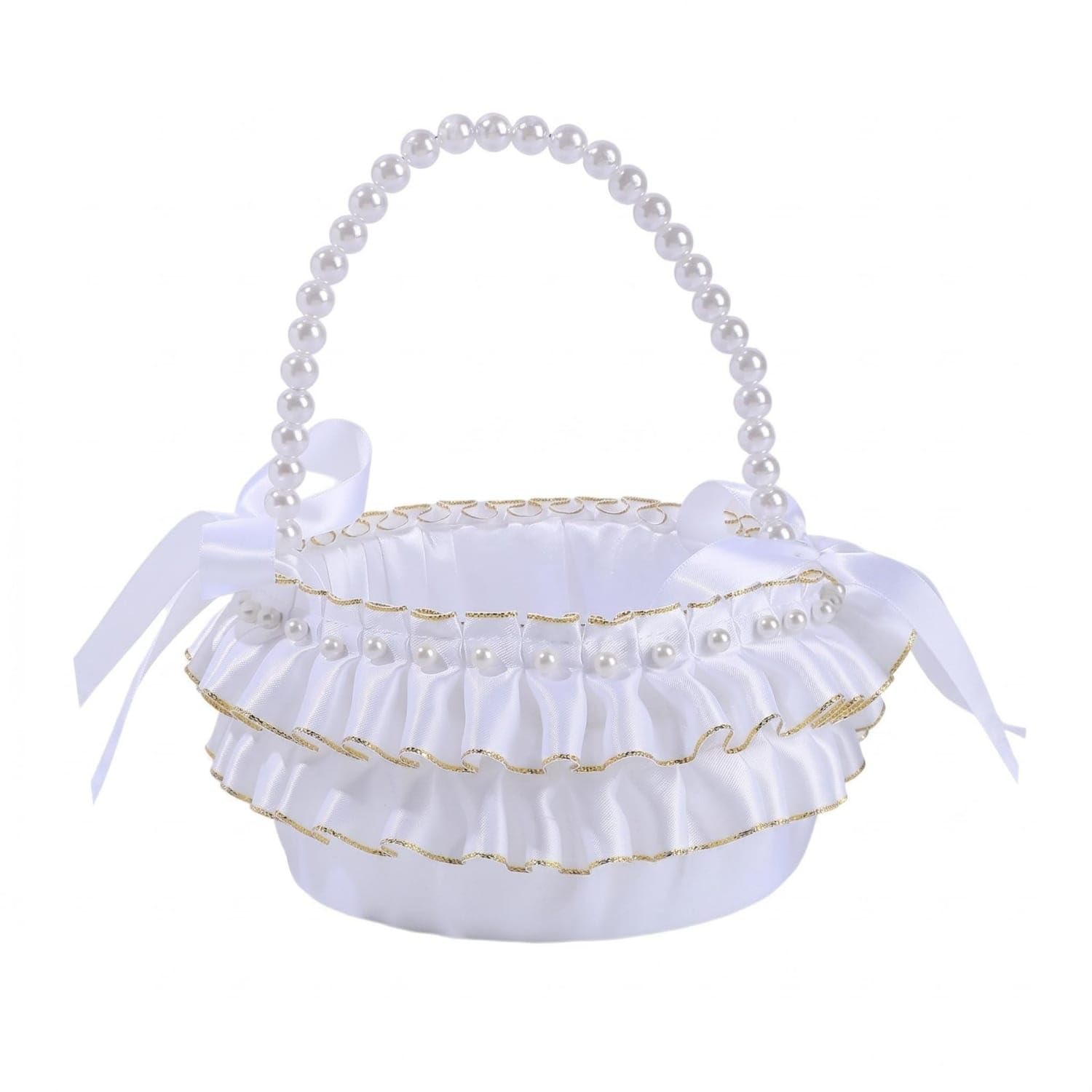 Wedding Flower Girl Basket Elegant Design Pearl Wedding Basket Luxurious Look Event Decoration for Bridesmaids, Band Bearer Walk, Round Pleated | Home & Garden | Wedding Supplies-picture-19